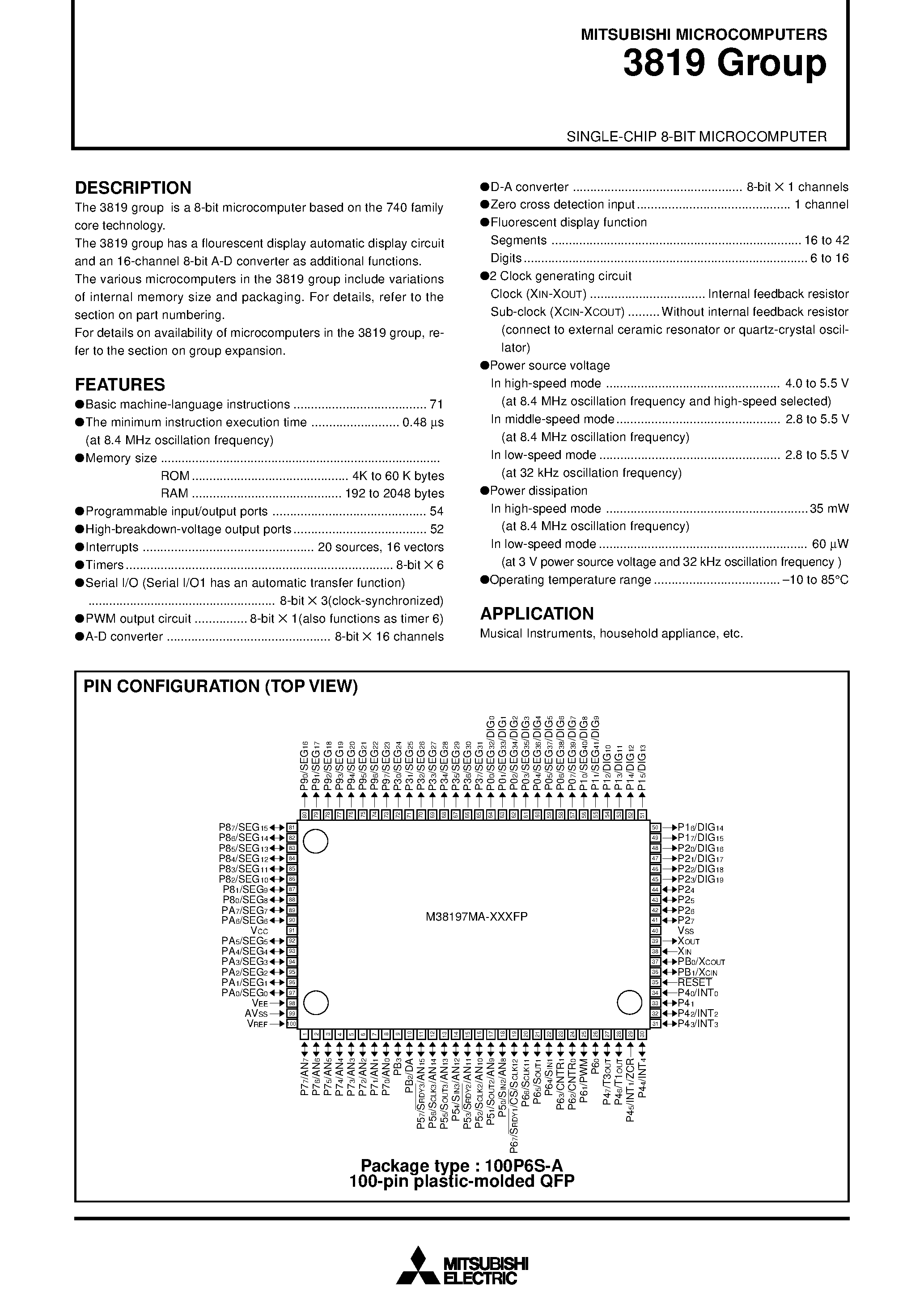 Datasheet M38197 - SINGLE-CHIP 8-BIT CMOS MICROCOMPUTER page 1