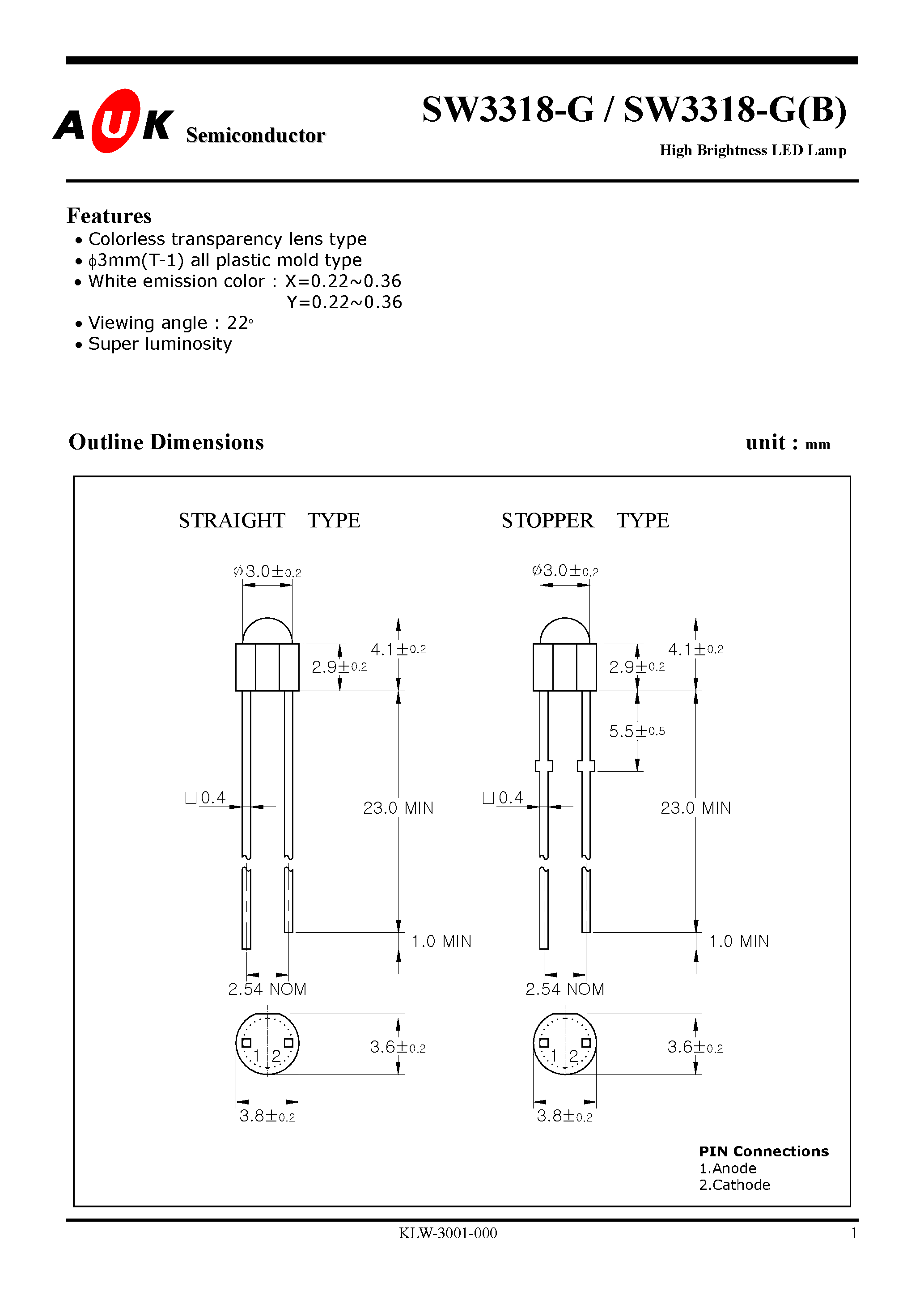 Даташит SW3318-G - High Brightness LED Lamp страница 1