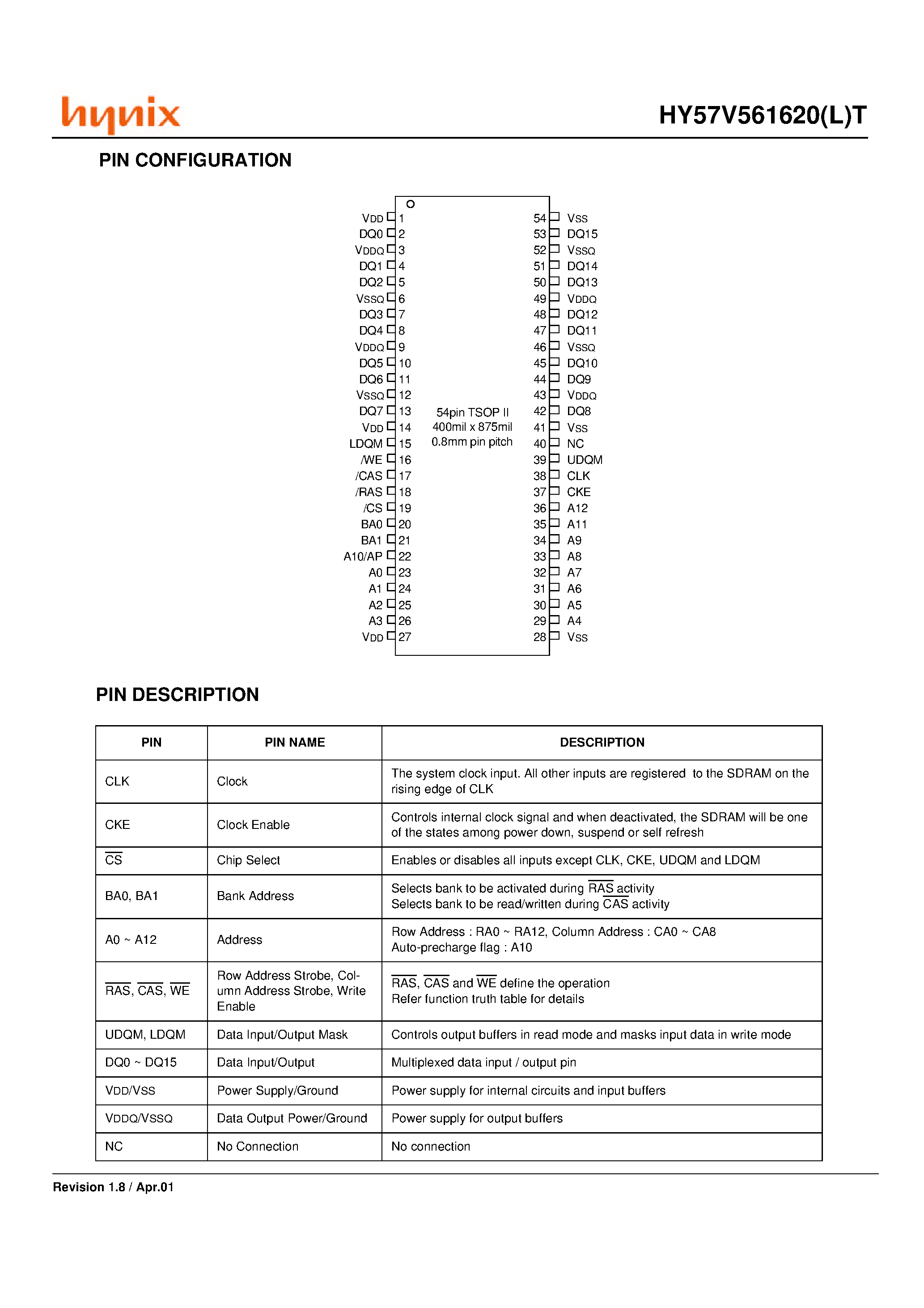 Datasheet HY57V561620 - 4Banks x 4M x 16Bit Synchronous DRAM page 2