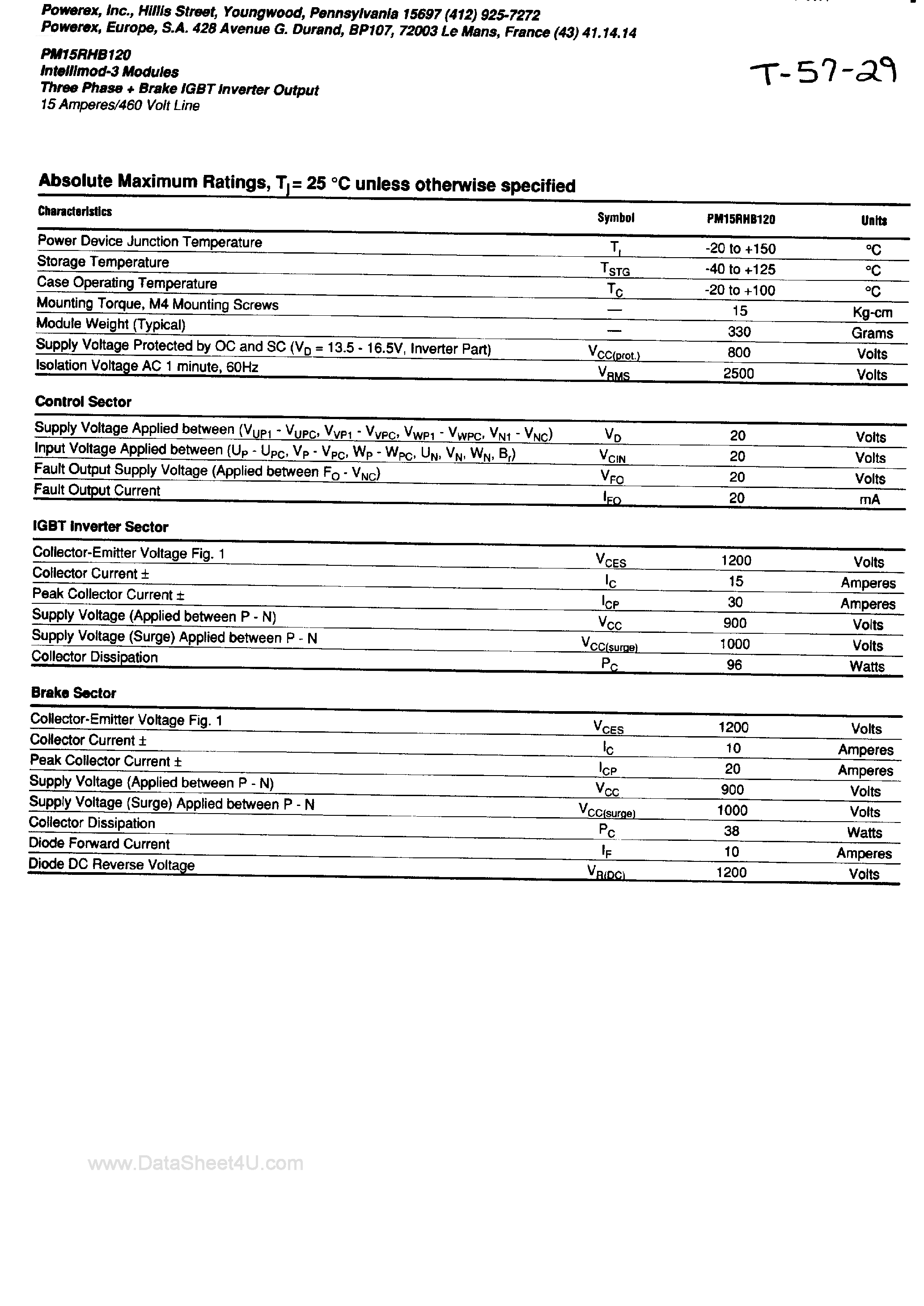 Datasheet PM15RHB120 - 3-Phase + Brake IGBT Inverter Output page 2