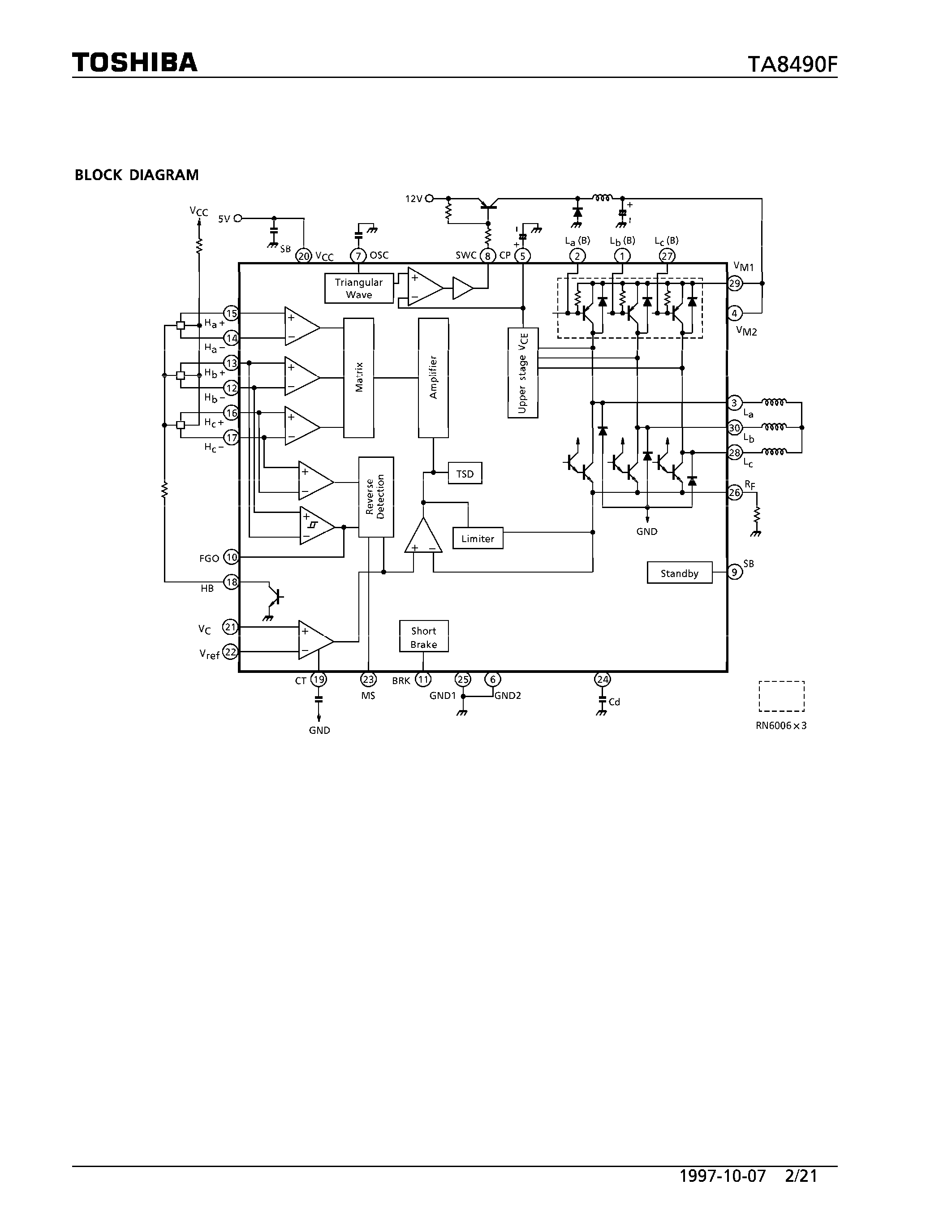 Datasheet TA8490F - 3-PHASE FULL WAVE BRUSHLESS DC MOTOR DRIVER IC FOR CD-ROM DRIVES page 2