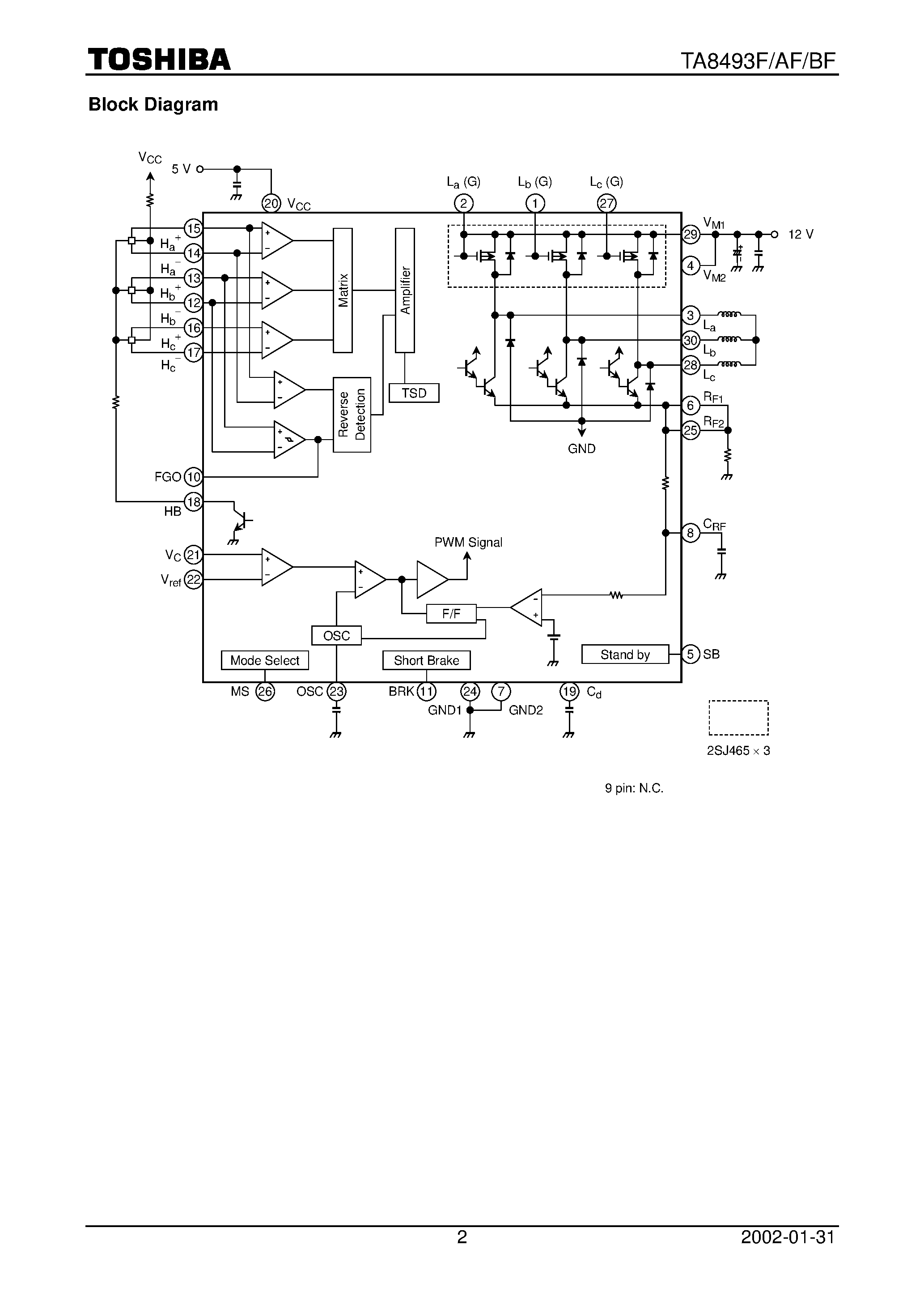 Datasheet TA8493AF - (TA8493xx) 3-PHASE FULL WAVE BRUSHLESS DC MOTOR DRIVER IC FOR CD-ROM DRIVES page 2