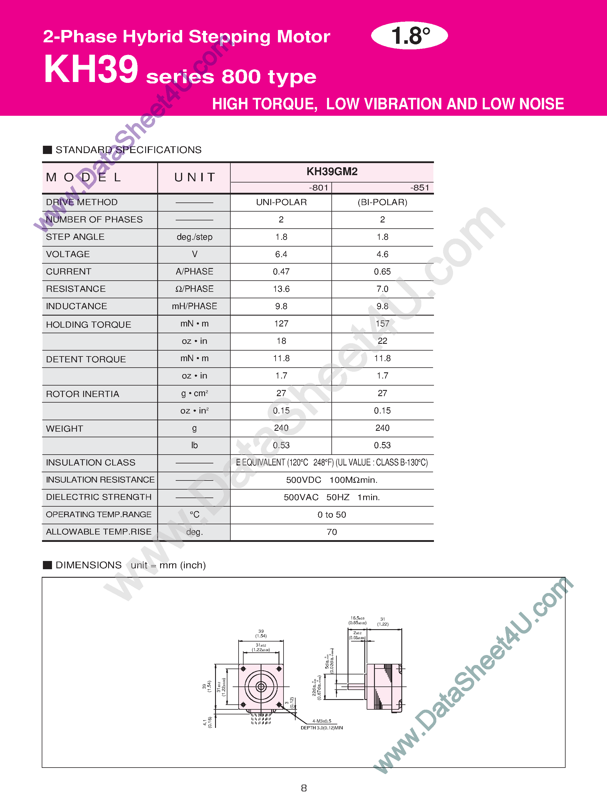 Даташит KH39GM2 - 2-Phase Hybrid Stepping Motor страница 1