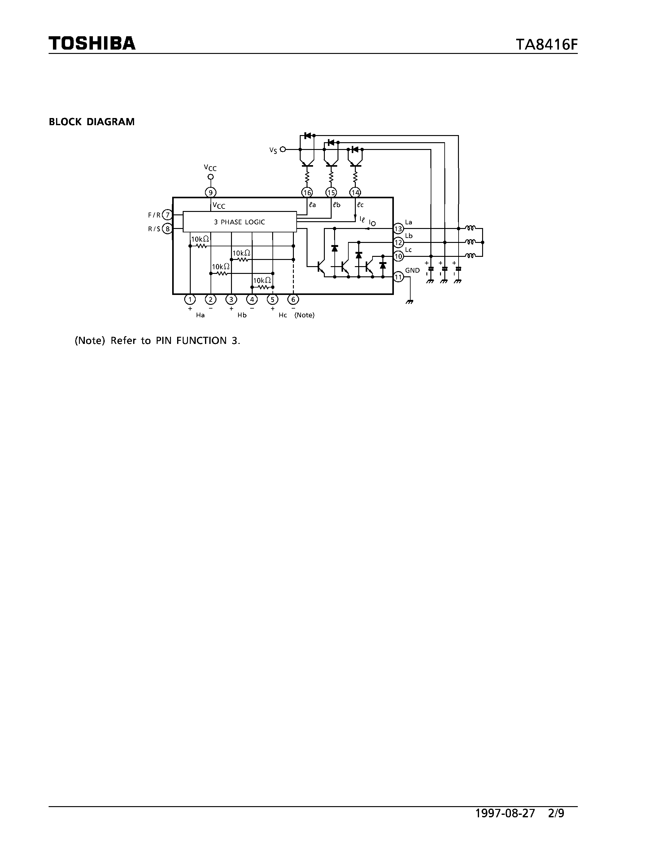 Datasheet TA8416F - LOW VOLTAGE USE 3 PHASE HALL MOTOR DRIVER page 2