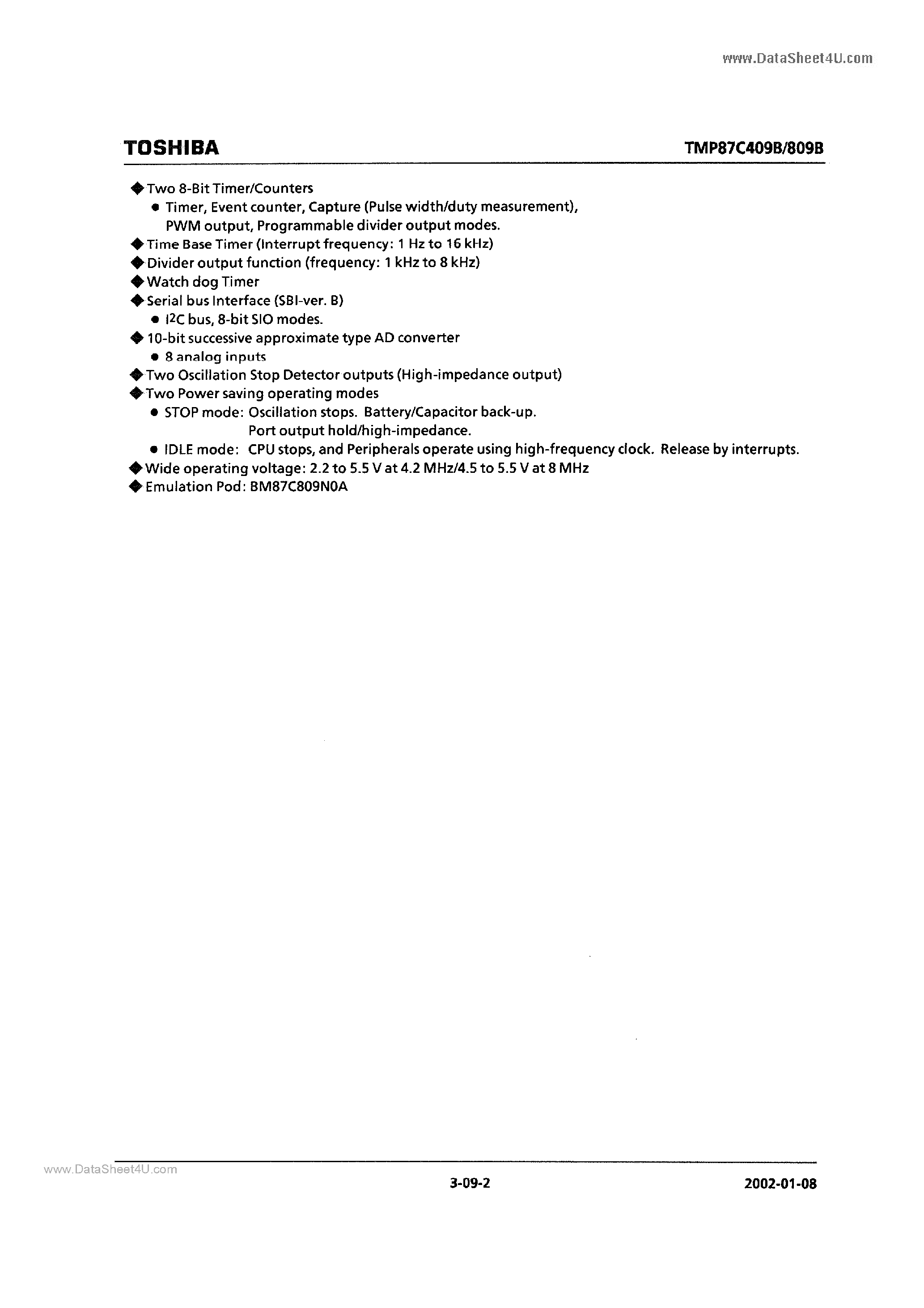 Datasheet 87C809 page 2 Datasheet 87C809 - Search -----> TMP87C809 page 2