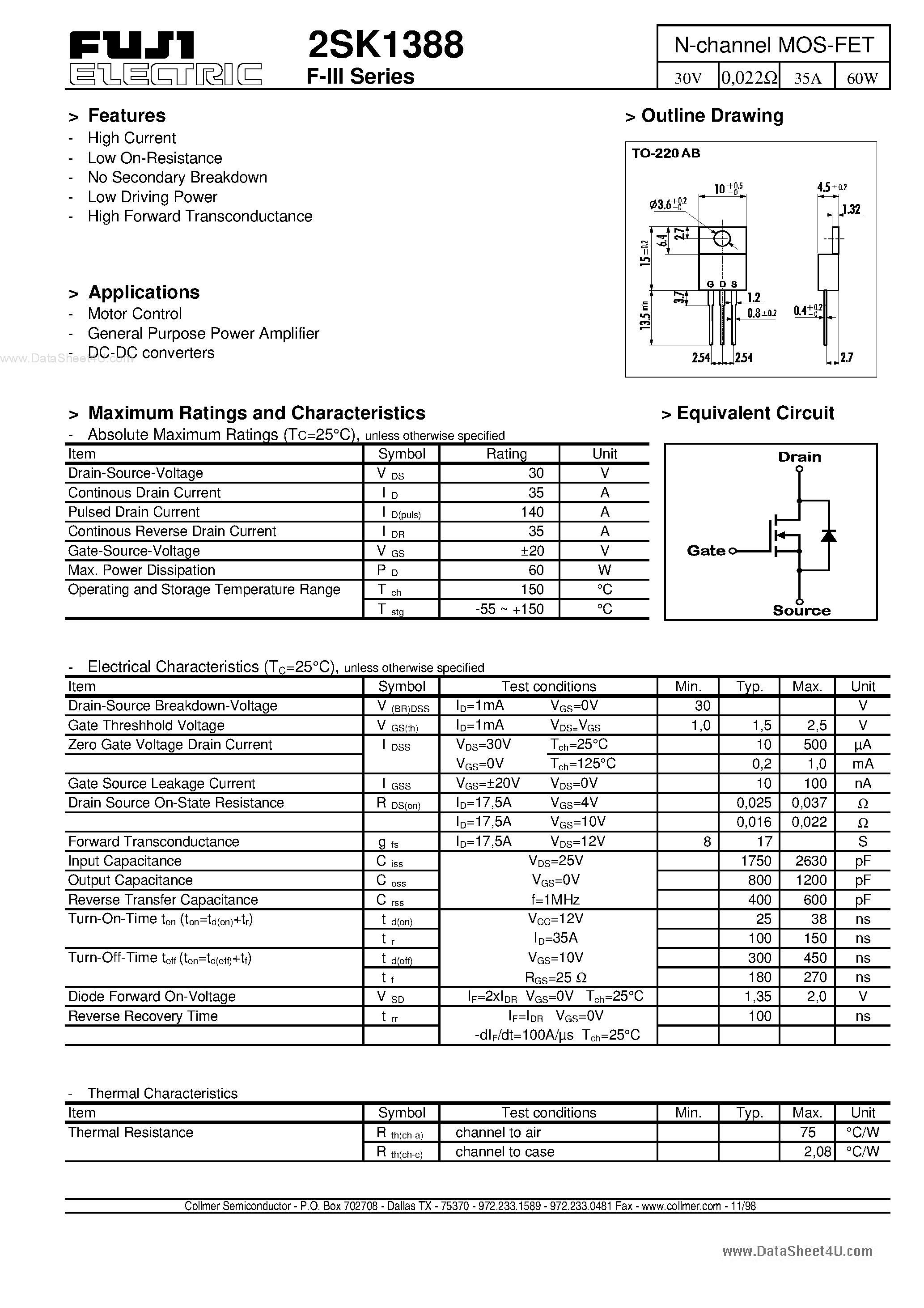 Datasheet K1388 - Search -----> 2SK1388 page 1