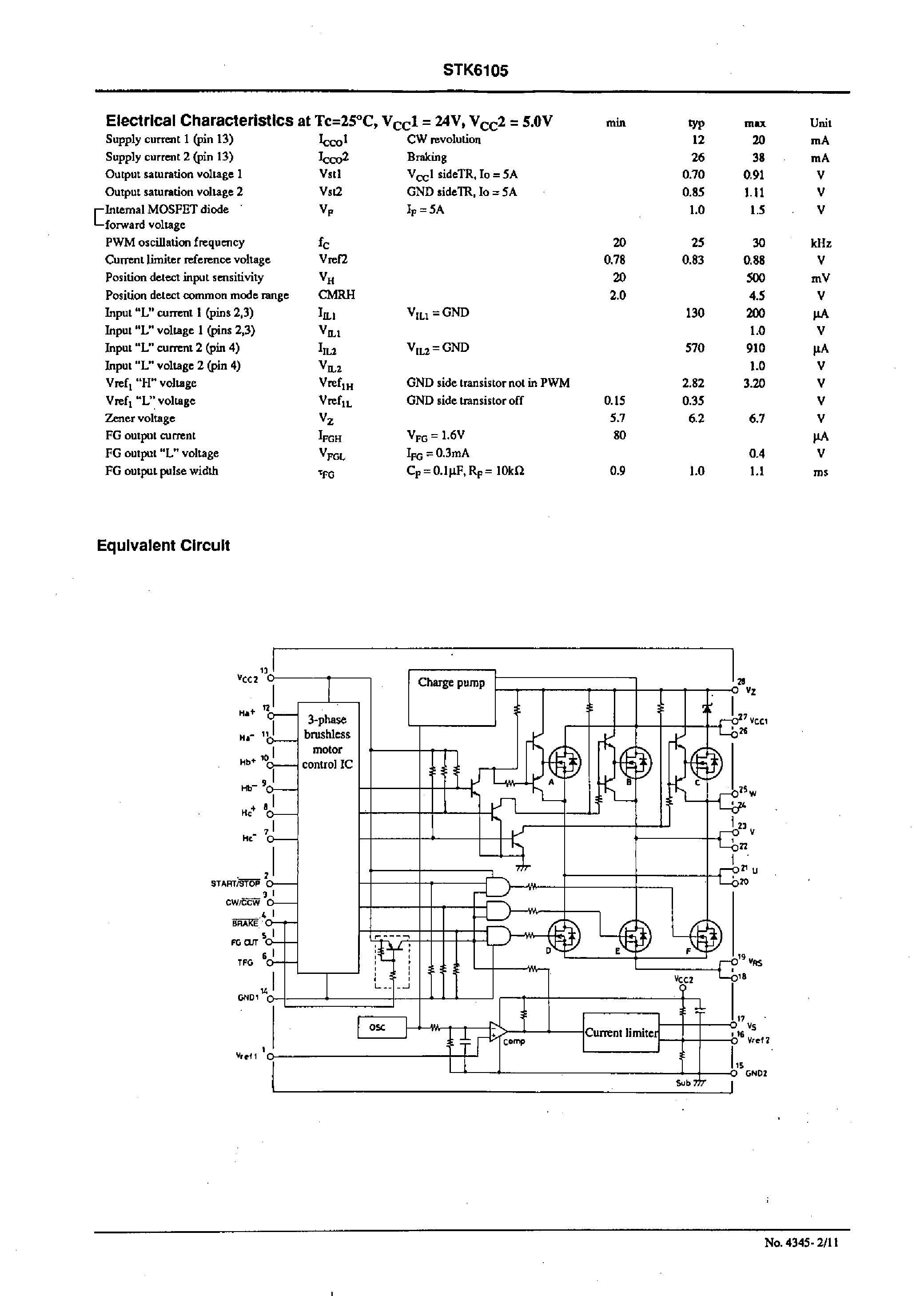 Datasheet STK6105 page 2 Datasheet STK6105 - DC 3-phase Brushless Motor Driver (Output Current 5A) page 2