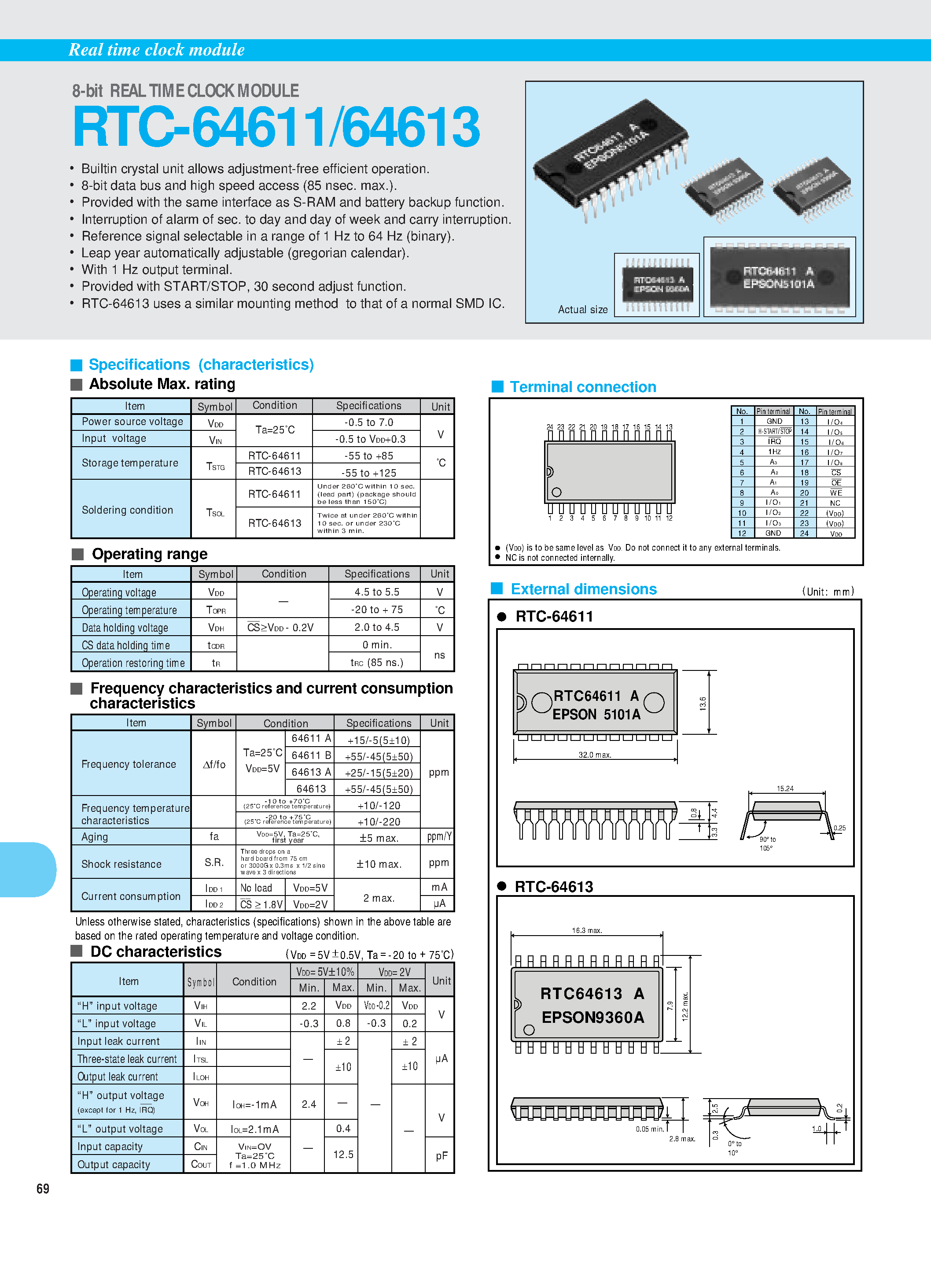 Даташит на микросхему RTC-64613 страница 1 Даташит RTC-64613 - (RTC-64611 / RTC-64613) 8-bit REAL TIME CLOCK MODULE страница 1