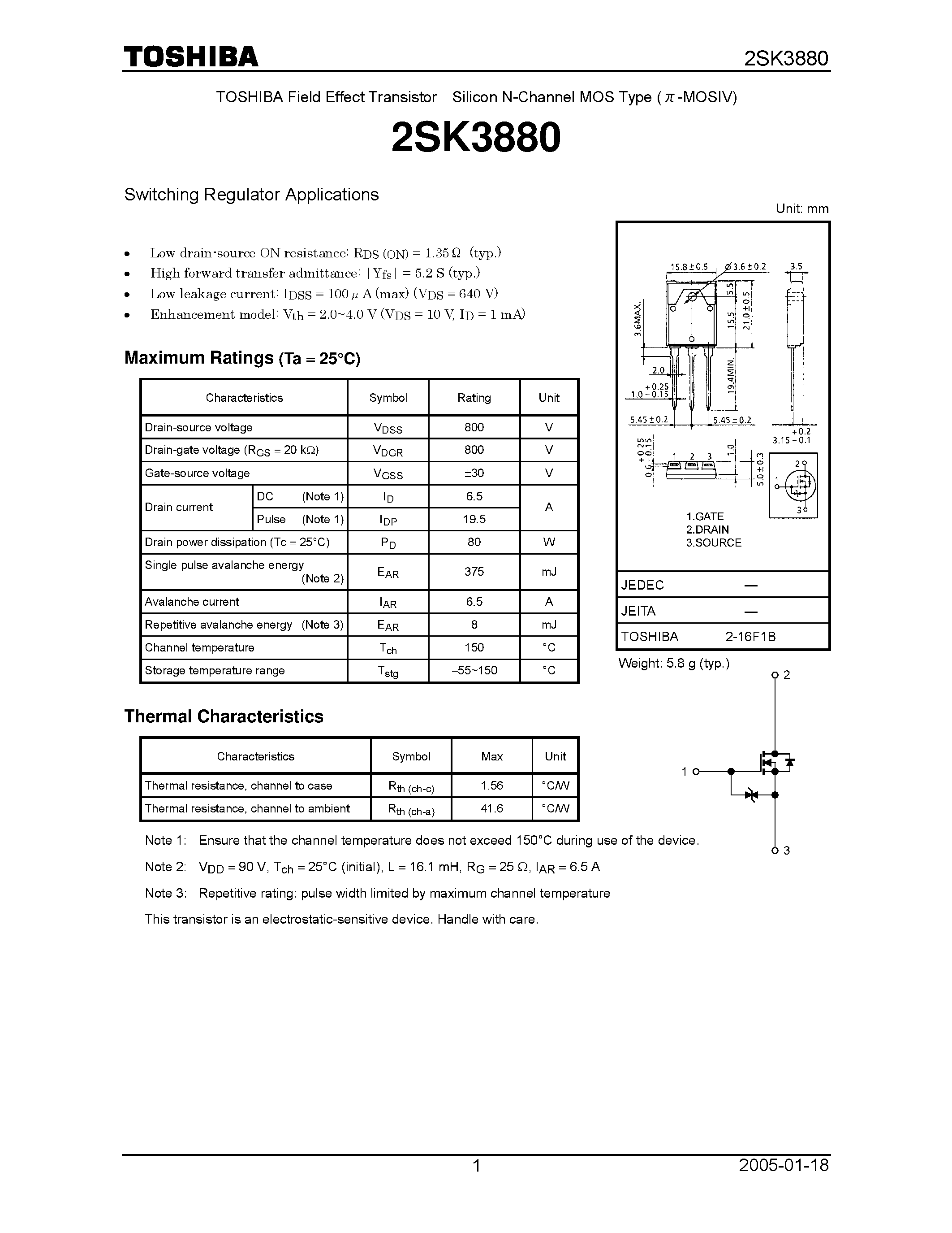 Datasheet 2SK3880 - Field Effect Transistor / Silicon N-Channel MOS Type page 1