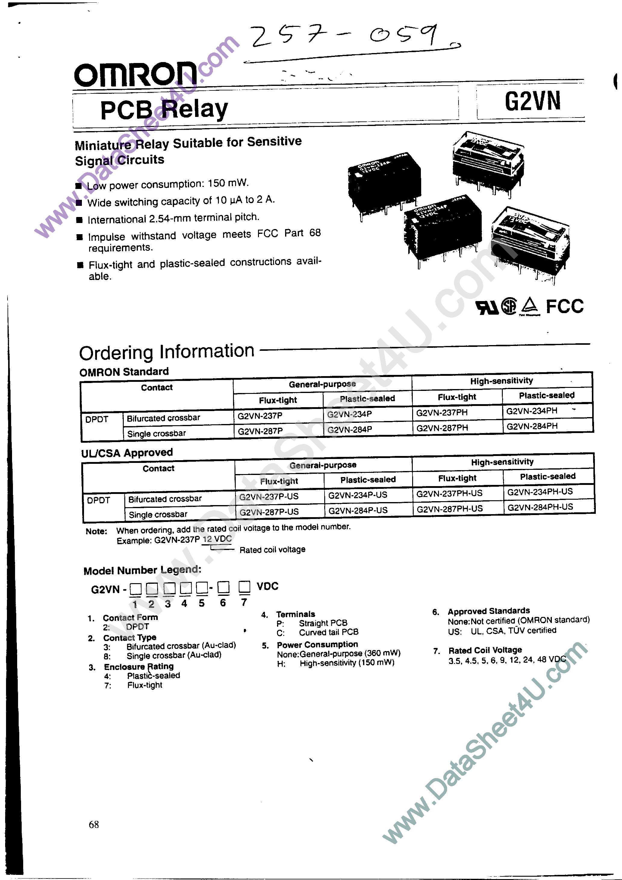Даташит G2VN - PCB Relay страница 1
