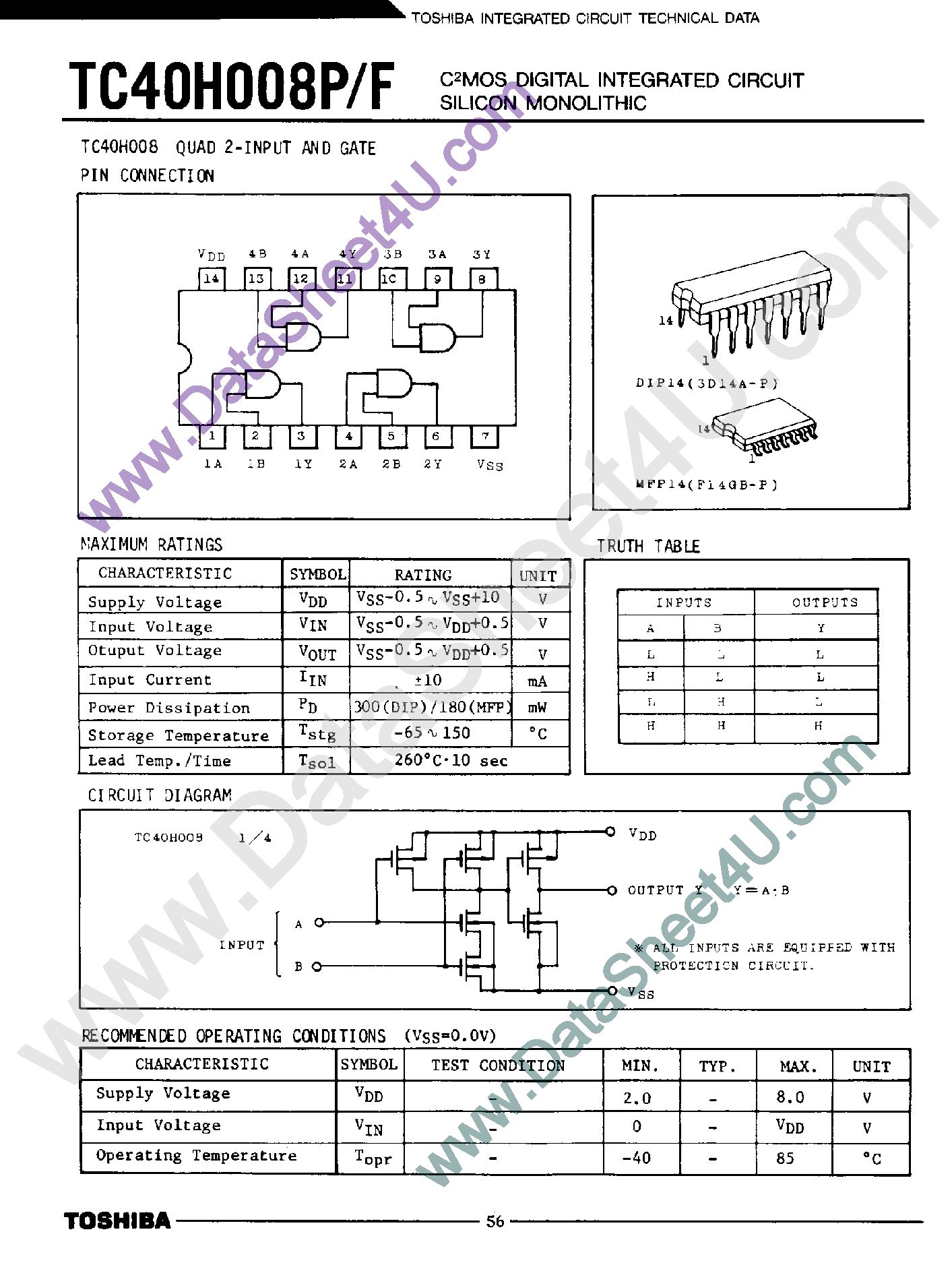 Datasheet TC40H008F page 1 Datasheet TC40H008F - CMOS Digital Integrated Circuit Silicon Monolithic page 1