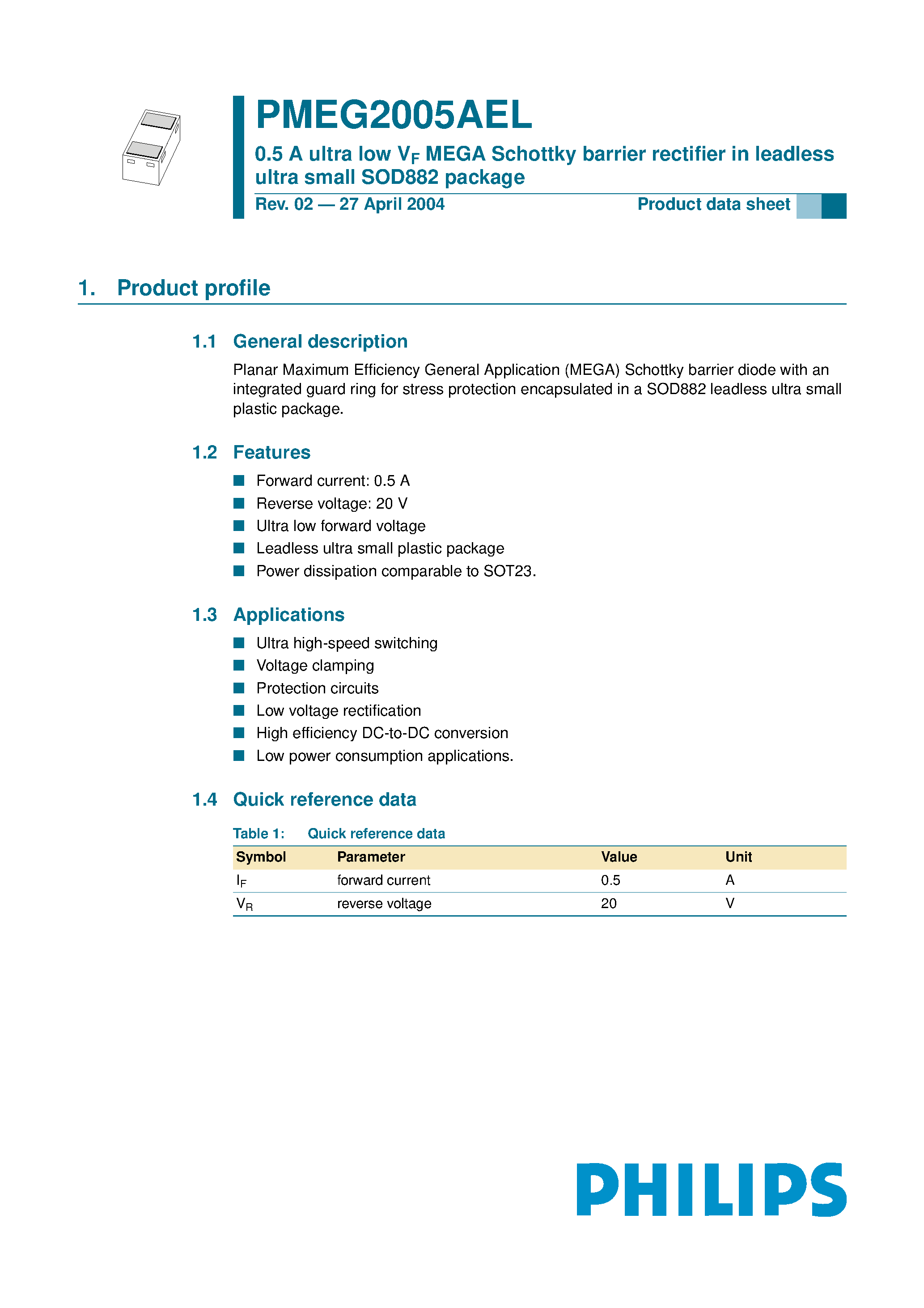 Даташит PMEG2005AEL - RECTIFIER DIODE страница 1
