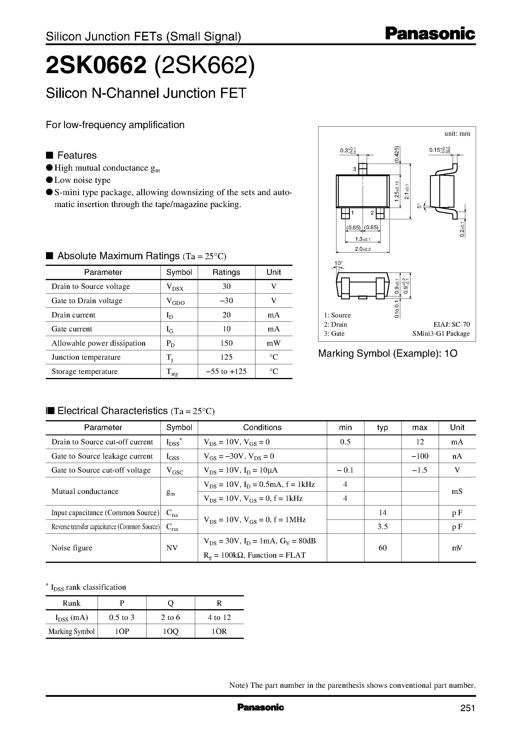 Даташит 2SK0662 - Silicon N-Channel Junction FET страница 1