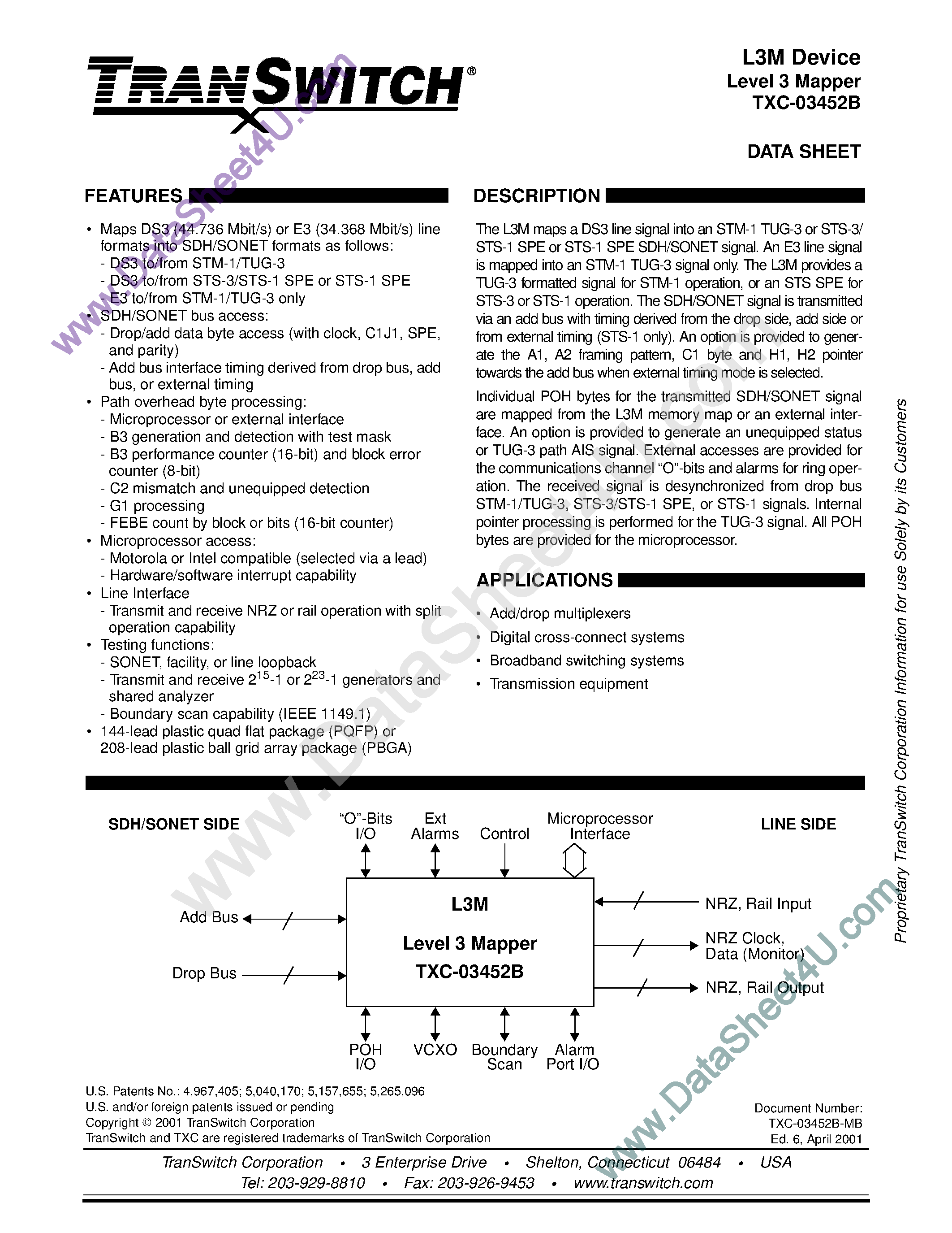 Datasheet TXC-03452B page 1 Datasheet TXC-03452B - L3M Device Level 3 Mapper page 1