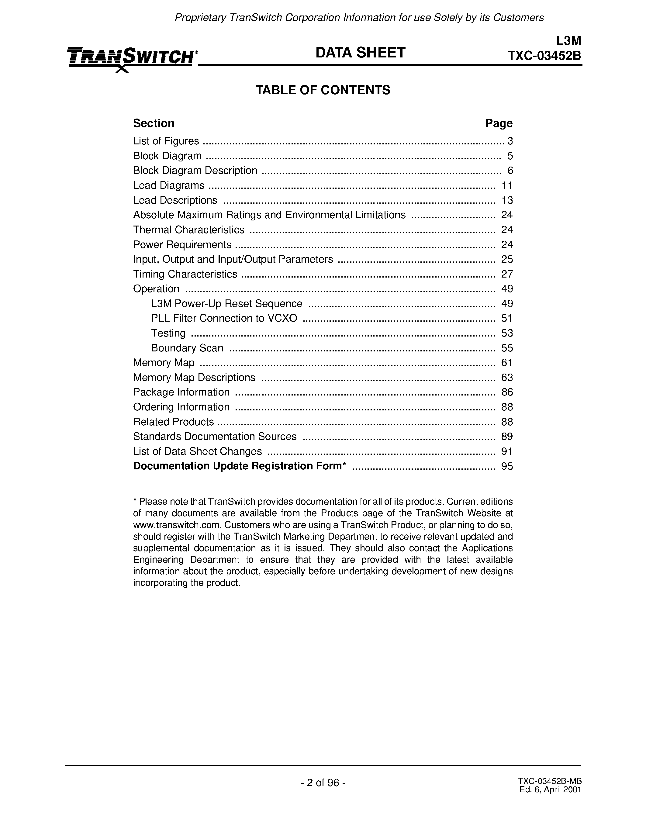 Datasheet TXC-03452B page 2 Datasheet TXC-03452B - L3M Device Level 3 Mapper page 2