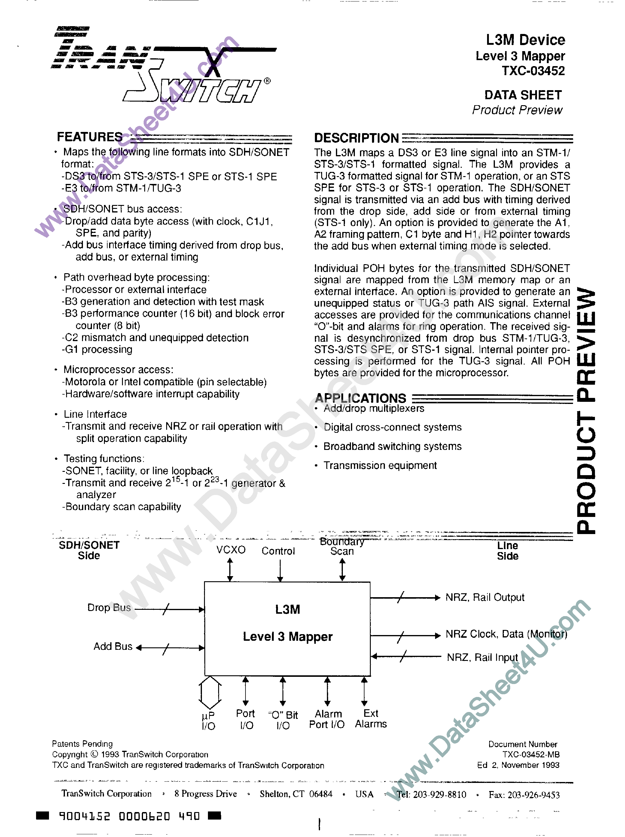 Datasheet TXC-03452 - L3M Device Level 3 Mapper page 1