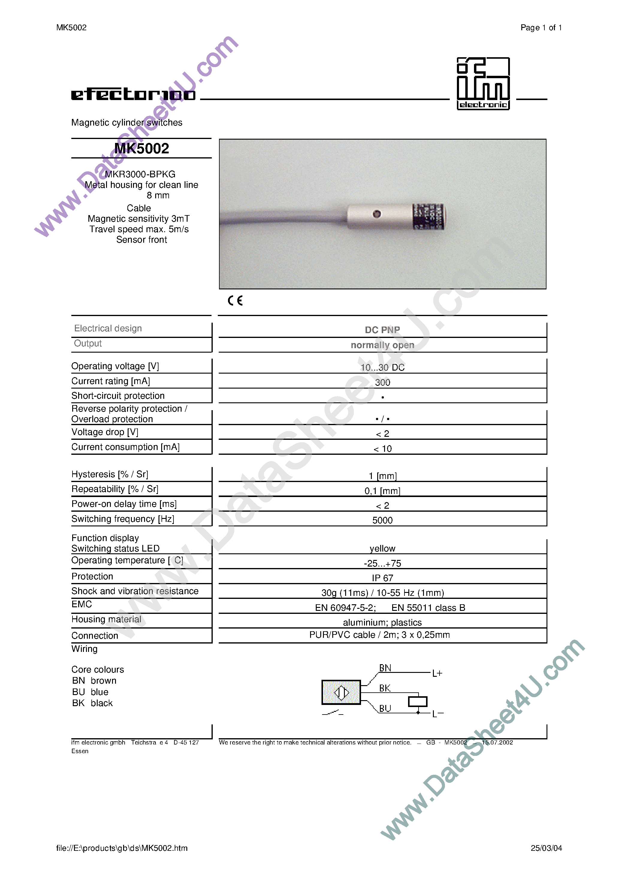 Даташит MK5002 - Magnetic Cylinder Switches страница 1