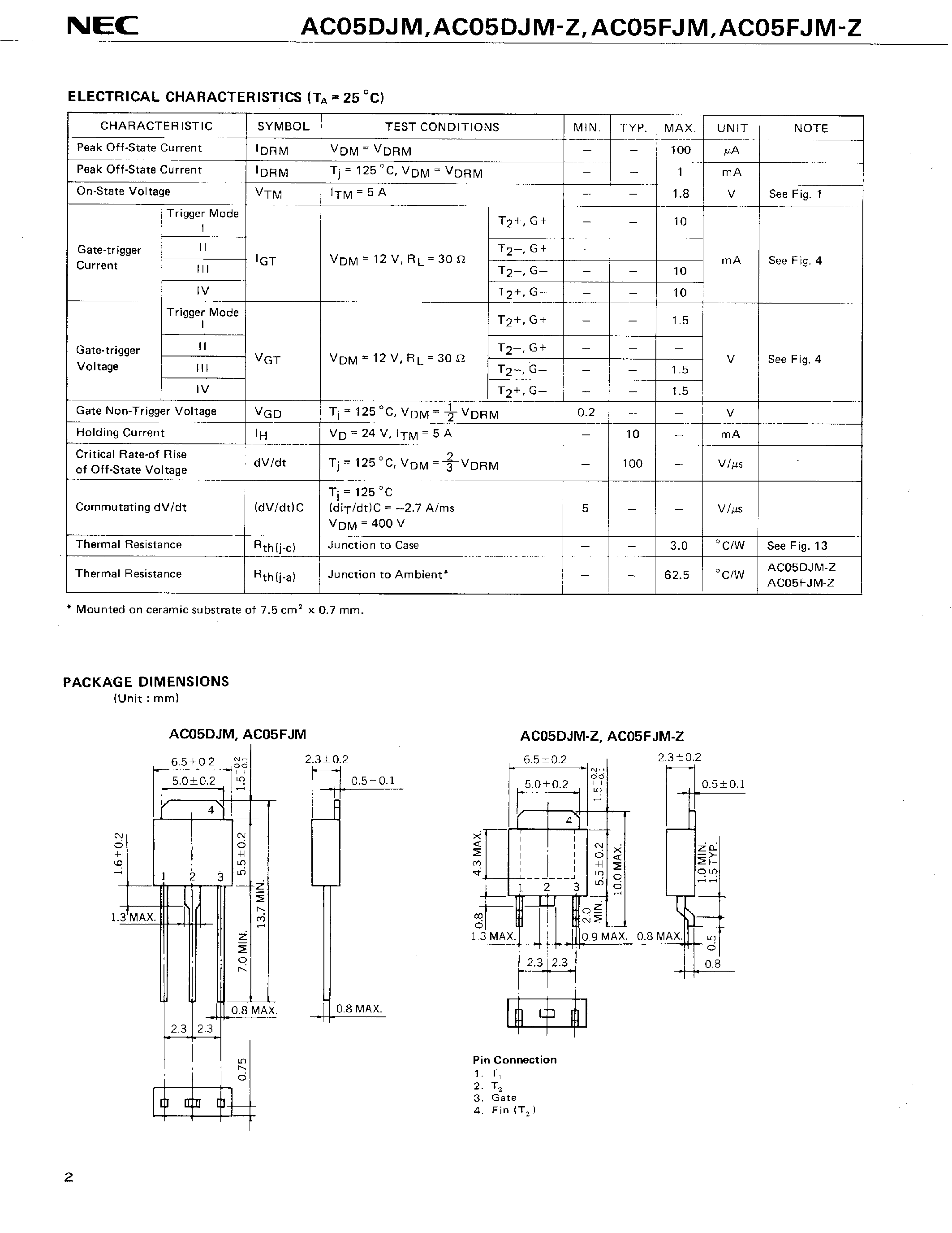 Datasheet AC05DJM page 2 Datasheet AC05DJM - (AC05DJM / AC05FJM) 5 A MOLD TRIAC page 2