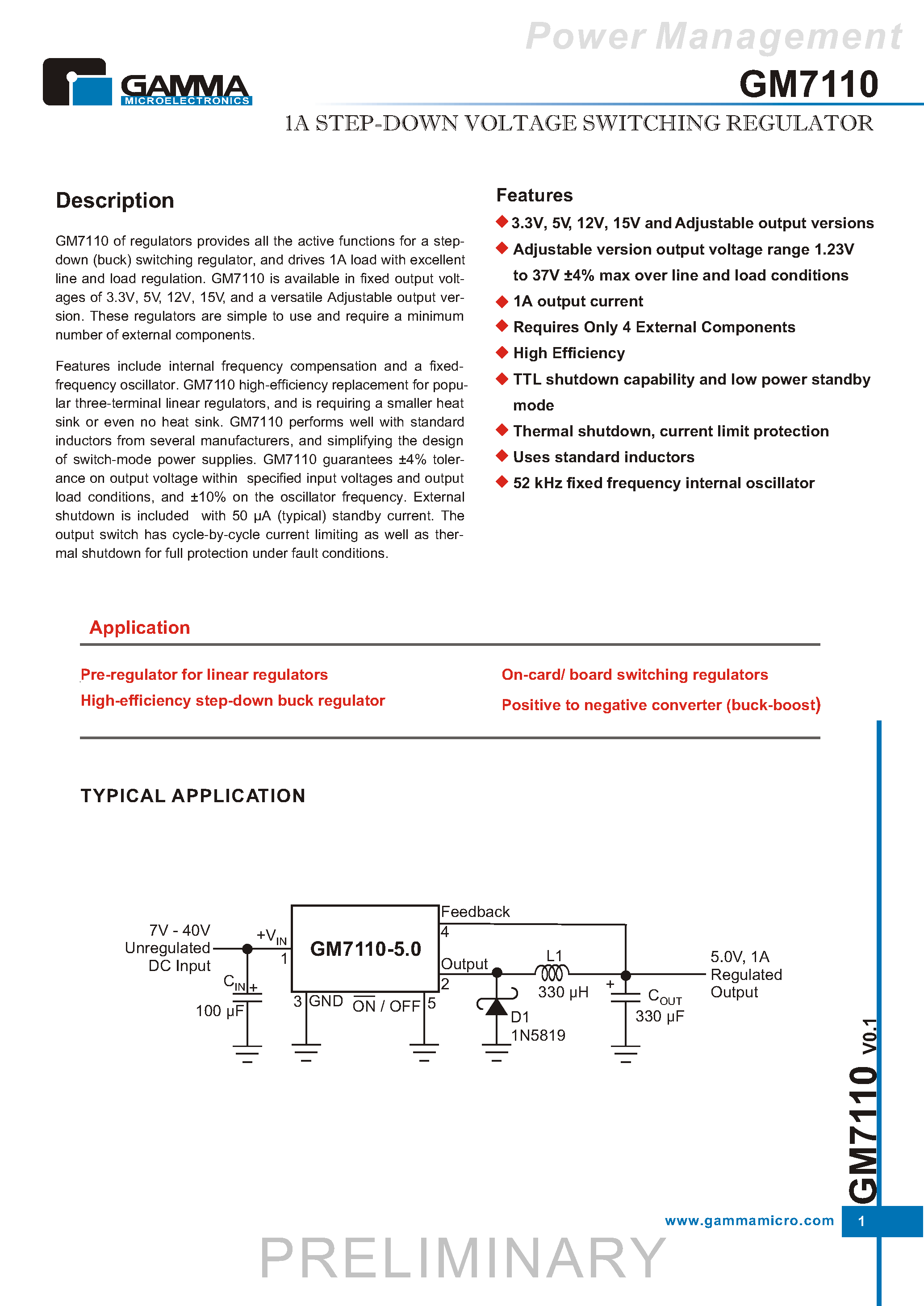 Даташит GM7110 - 1A STEP-DOWN VOLTAGE SWITCHING REGULATOR страница 1