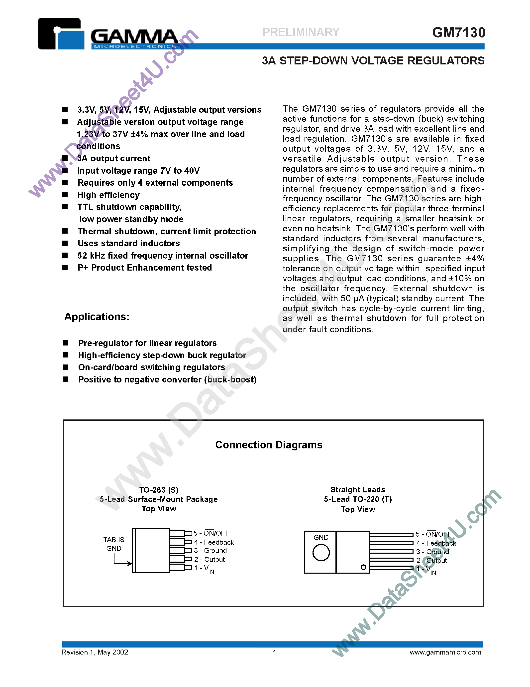 Даташит на микросхему GM7130 страница 1 Даташит GM7130 - 3A Step-down Voltage Regulator страница 1