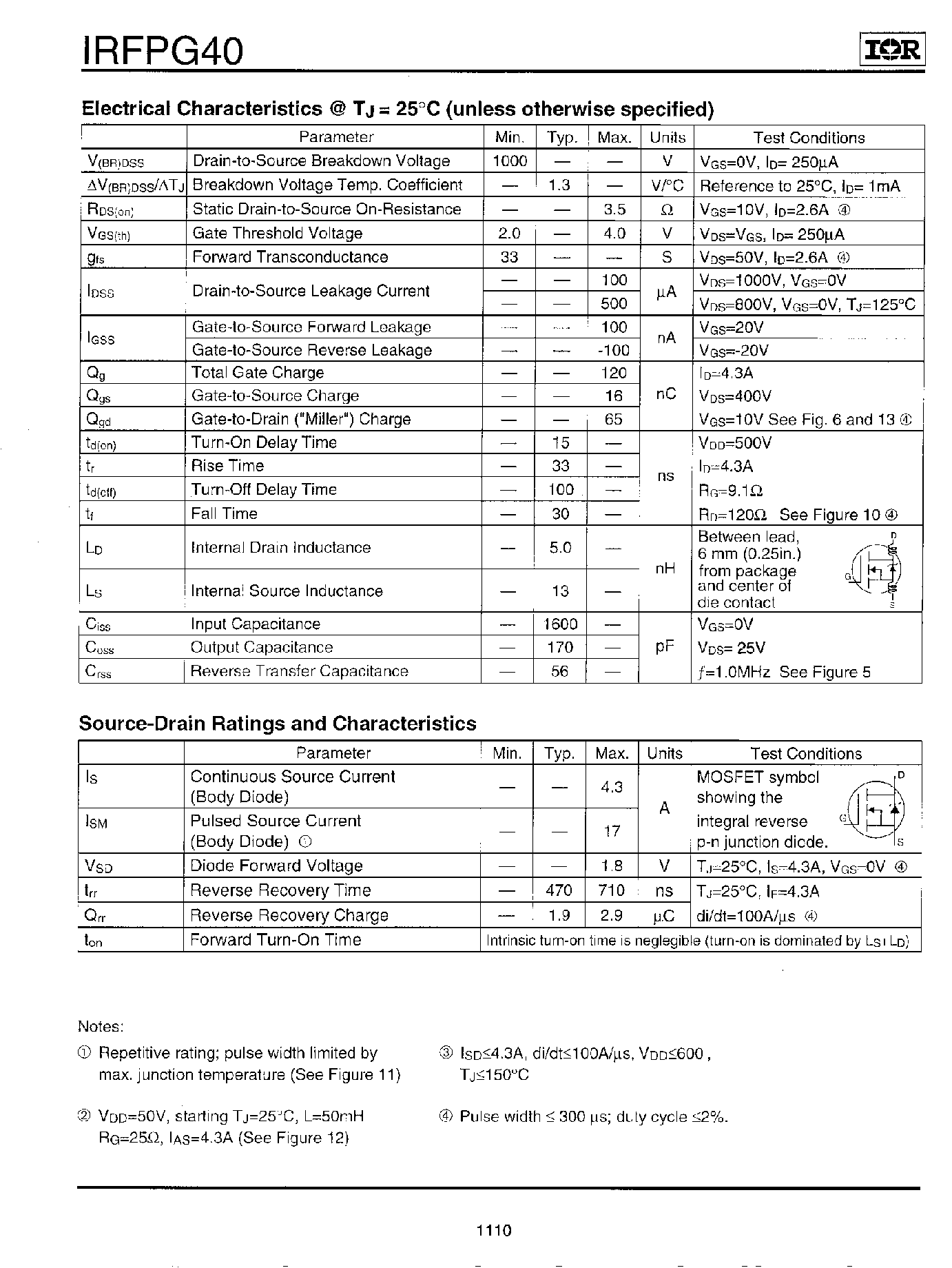 Даташит на микросхему IRFPG40 страница 2 Даташит IRFPG40 - Power MOSFET страница 2