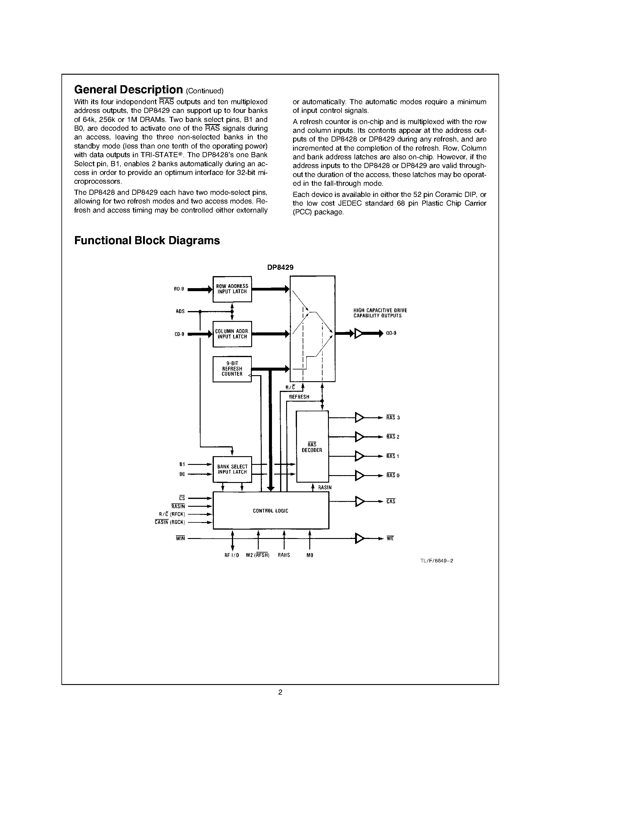 Даташит DP8428 - (DP8428 / DP8429) 1 Megabit High Speed Dynamic RAM Controller/Drivers страница 2
