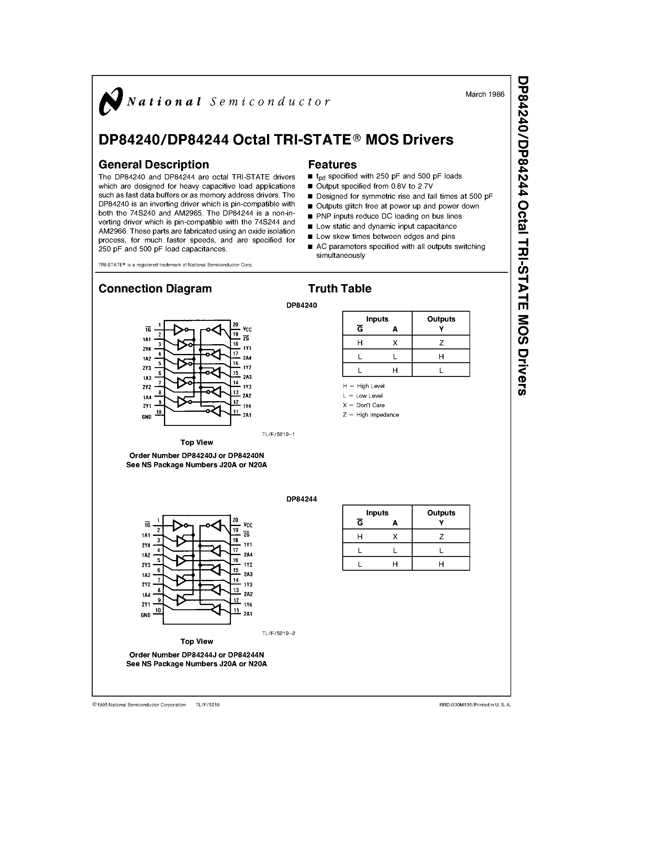 Даташит DP84240 - (DP84240 / DP84244) TRI-STATE Drivers Which are Designed For Heavy Capacitive Load Applications страница 1