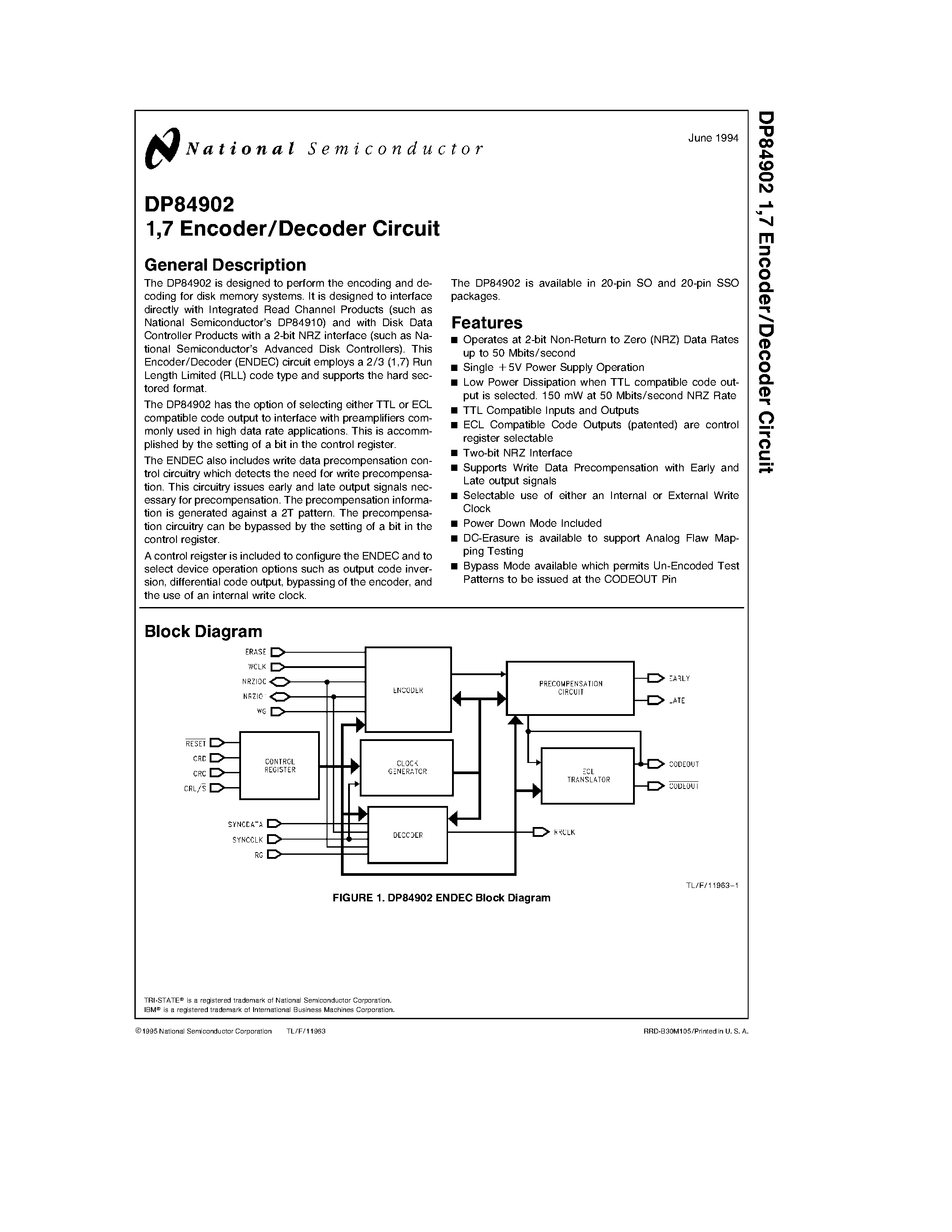 Datasheet DP84902 - 1.7 Encoder/Decoder Circuit page 1