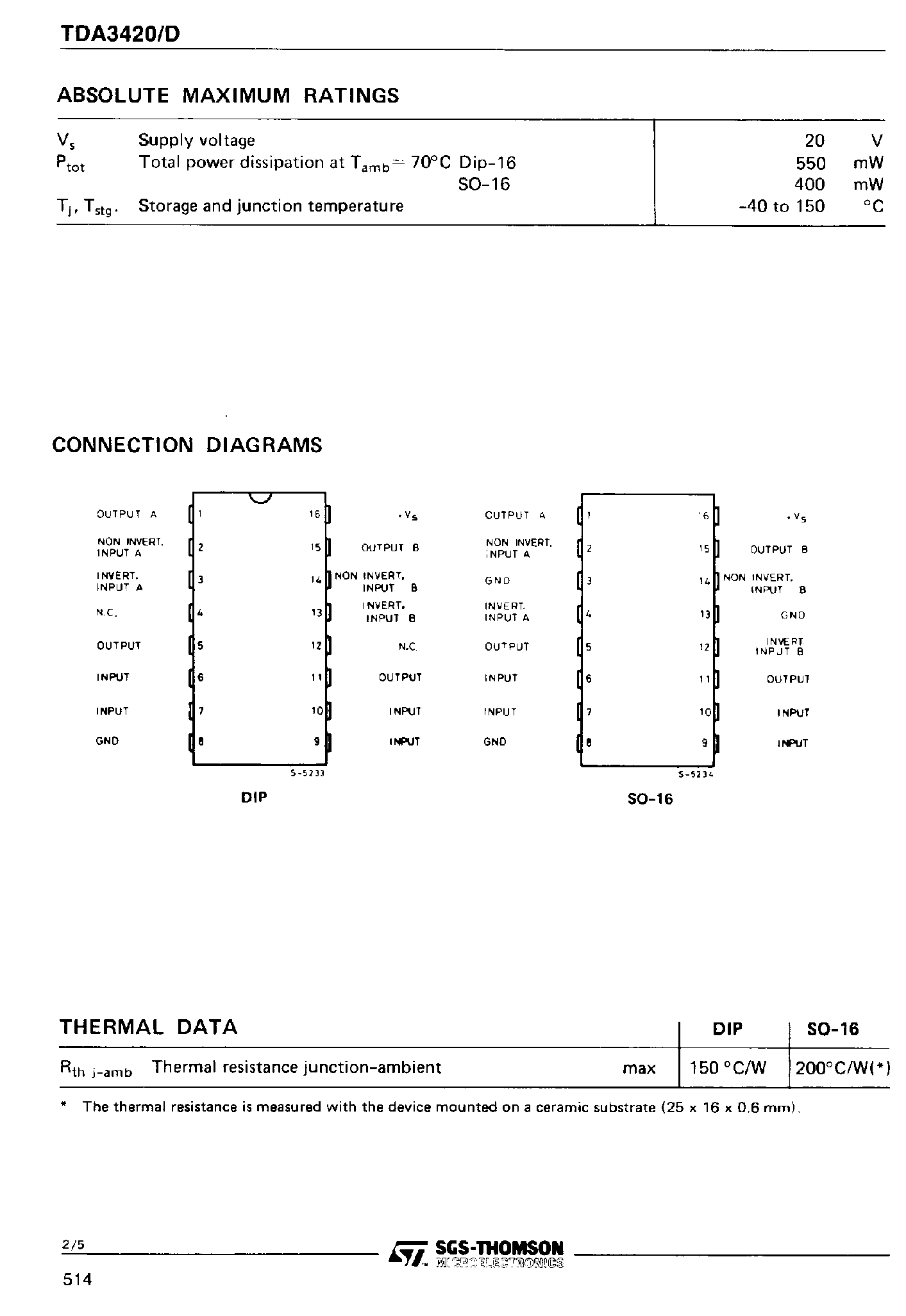 Datasheet TDA3420 page 2 Datasheet TDA3420 - DUAL VERY LOW NOISE PREAMPLIFIER page 2