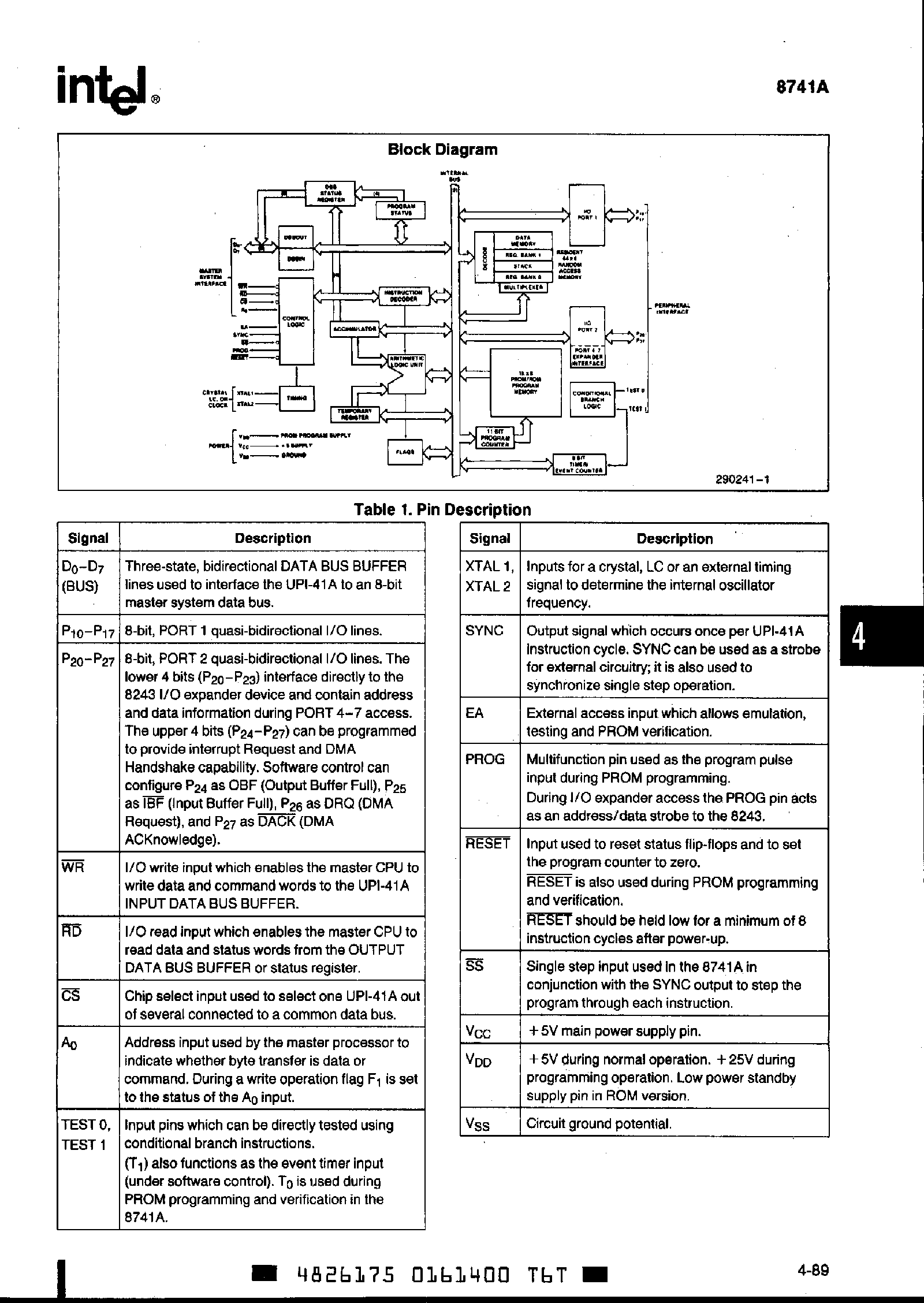 Datasheet D8741A - Universal Peripheral Interface 8-Bit Microcomputer page 2