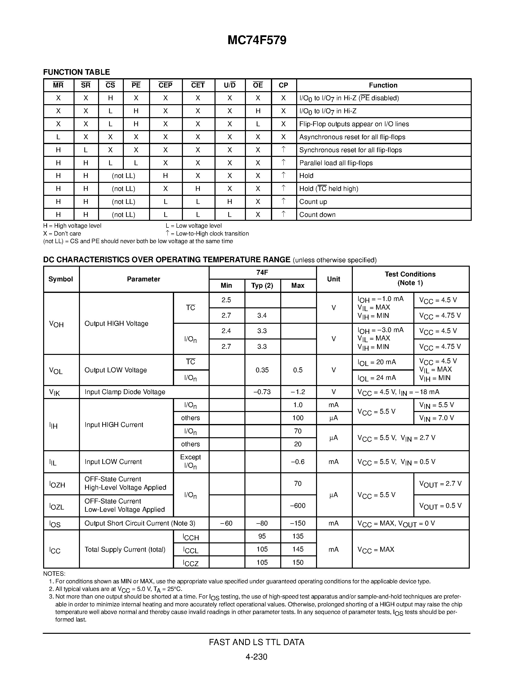 Даташит MC74F579 - 8-BIT BIDIRECTIONAL BINARY COUNTER (3-STATE) страница 2