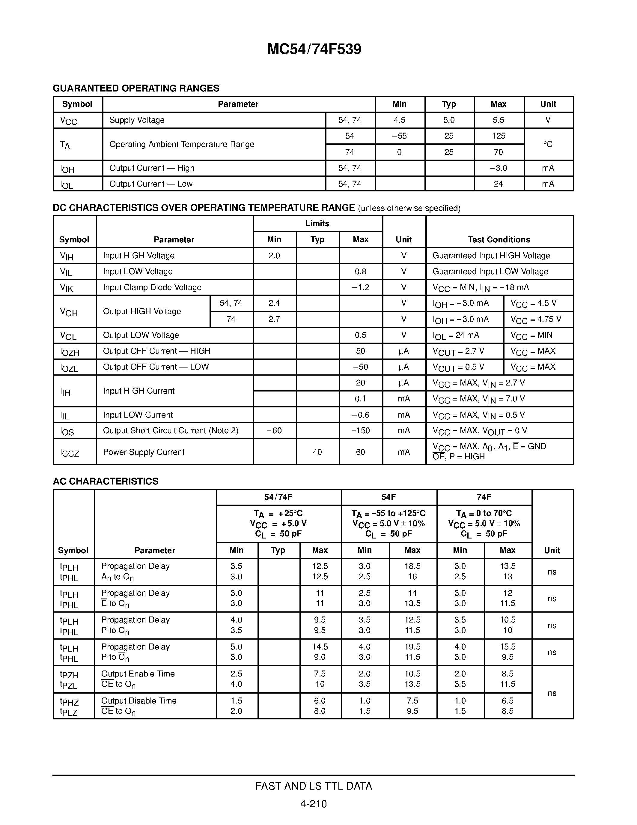 Datasheet MC74F539 page 2 Datasheet MC74F539 - DUAL 1-OF-4 DECODER WITH 3-STATE OUTPUTS page 2