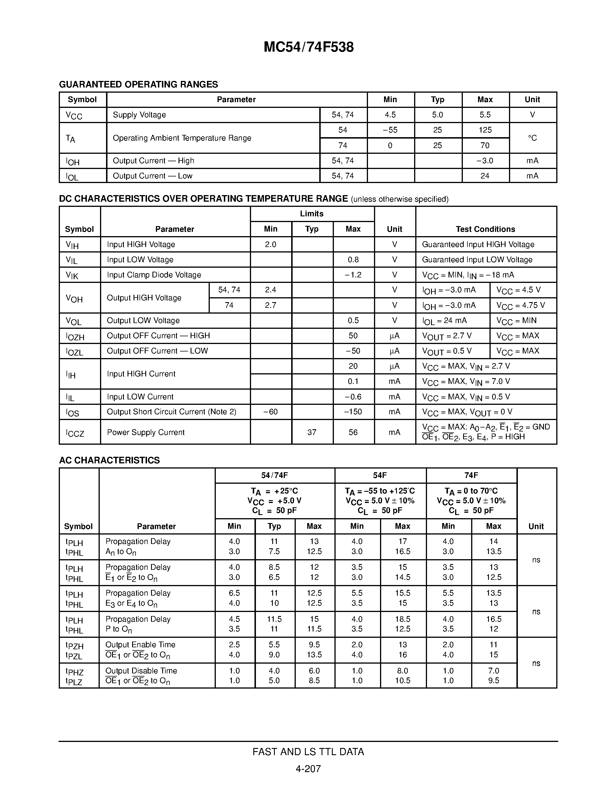 Даташит MC74F538 - 1-OF-8 DECODER WITH 3-STATE OUTPUTS страница 2