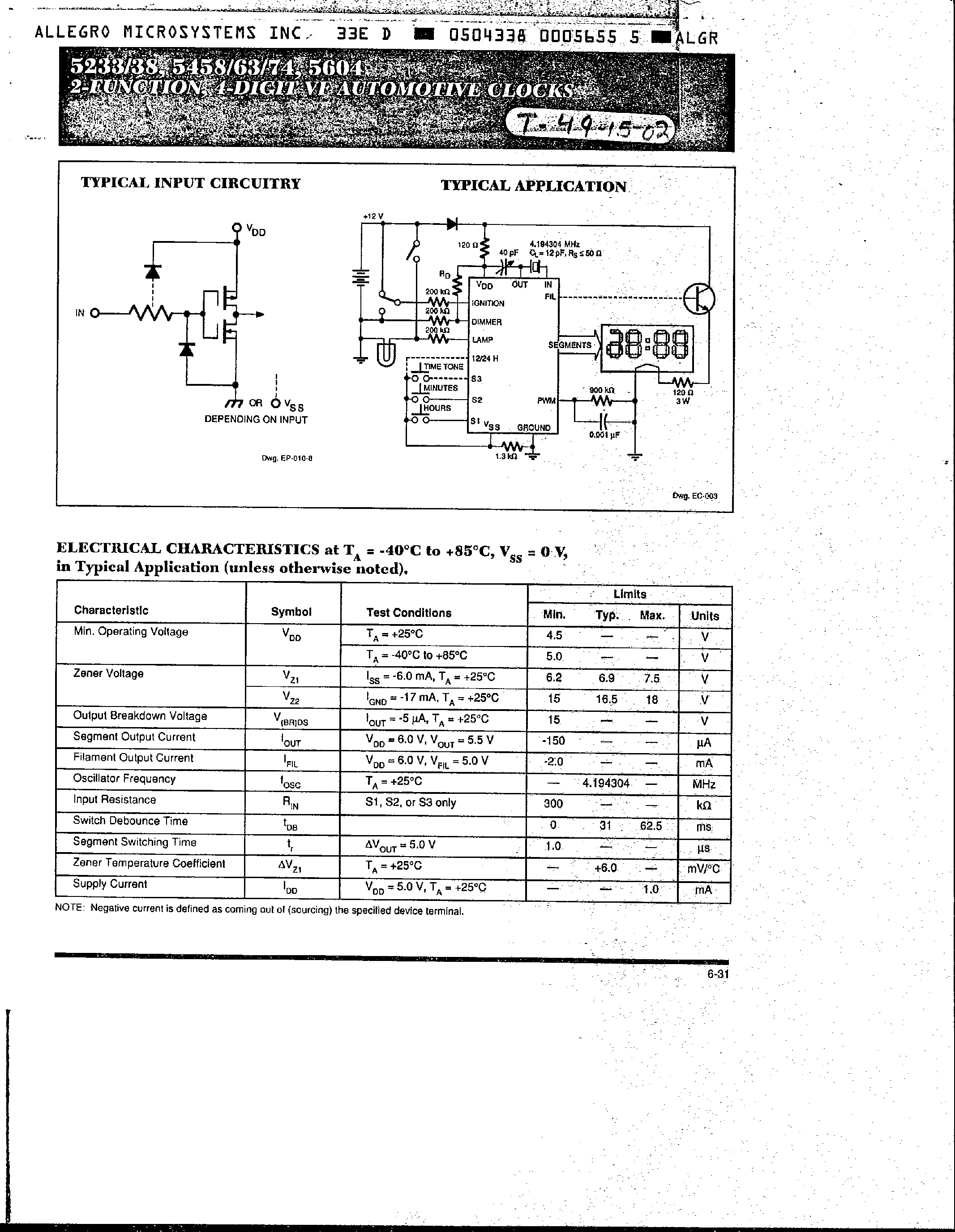 Datasheet SCL5233 - (SCLxxxx) 2 Function 4 Digital VF Automotive Clocks page 2