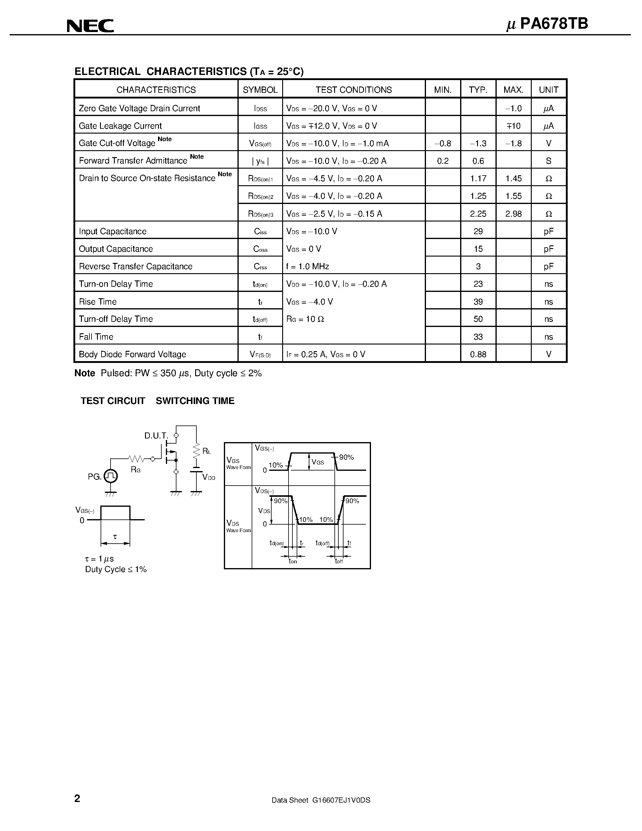 Datasheet UPA678TB - P-CHANNEL MOS FIELD EFFECT TRANSISTOR FOR SWITCHING page 2