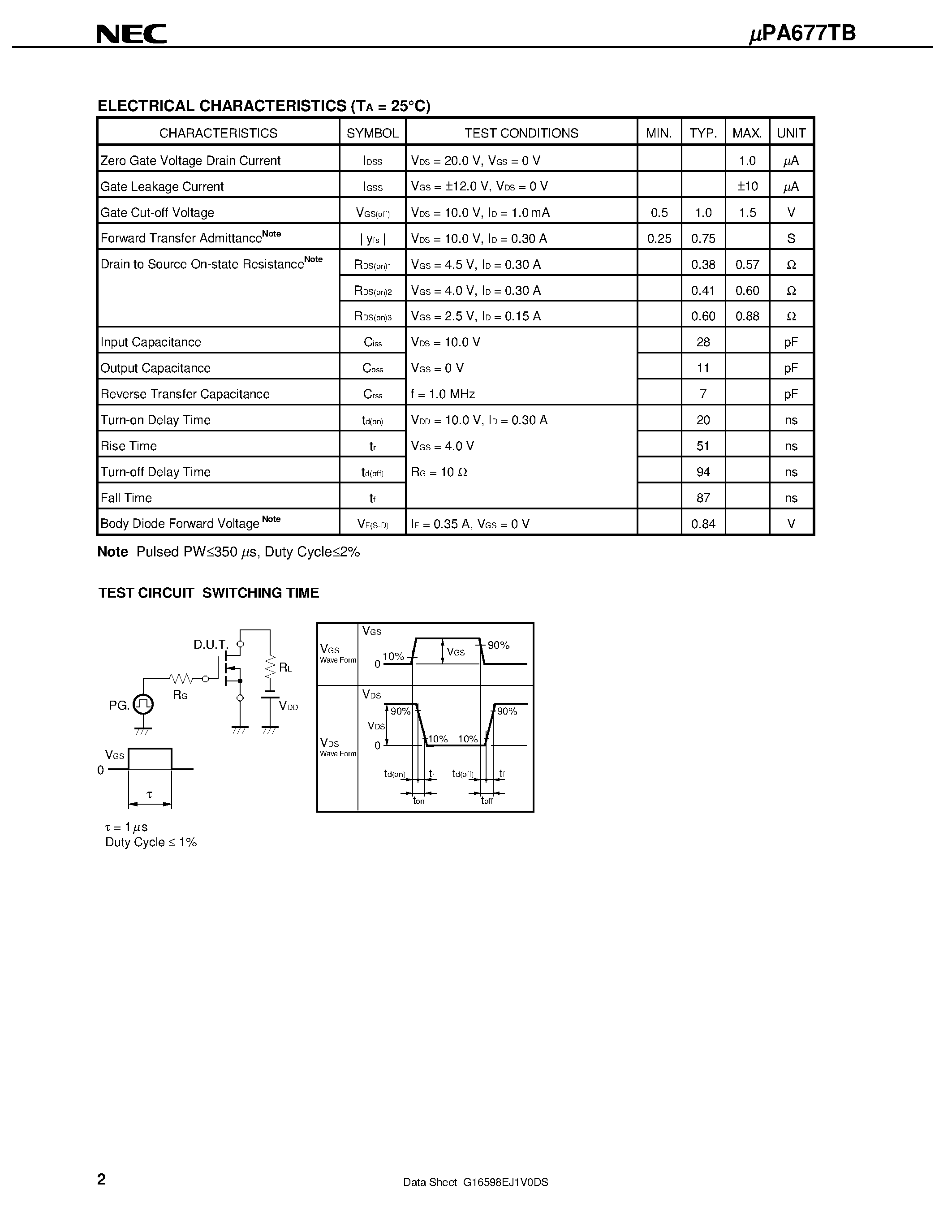 Datasheet UPA677TB - N-CHANNEL MOS FIELD EFFECT TRANSISTOR FOR SWITCHING page 2
