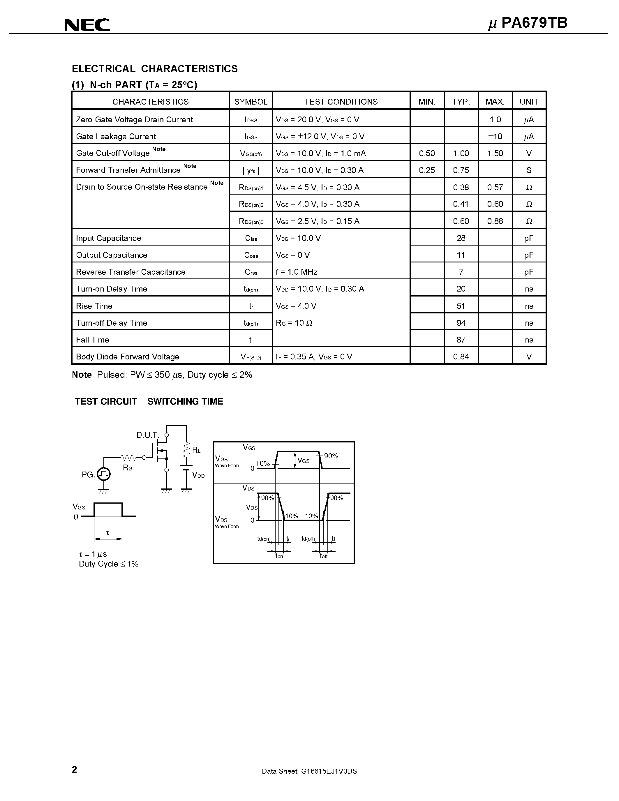 Datasheet UPA679TB - N/P-CHANNEL MOS FIELD EFFECT TRANSISTOR FOR SWITCHING page 2