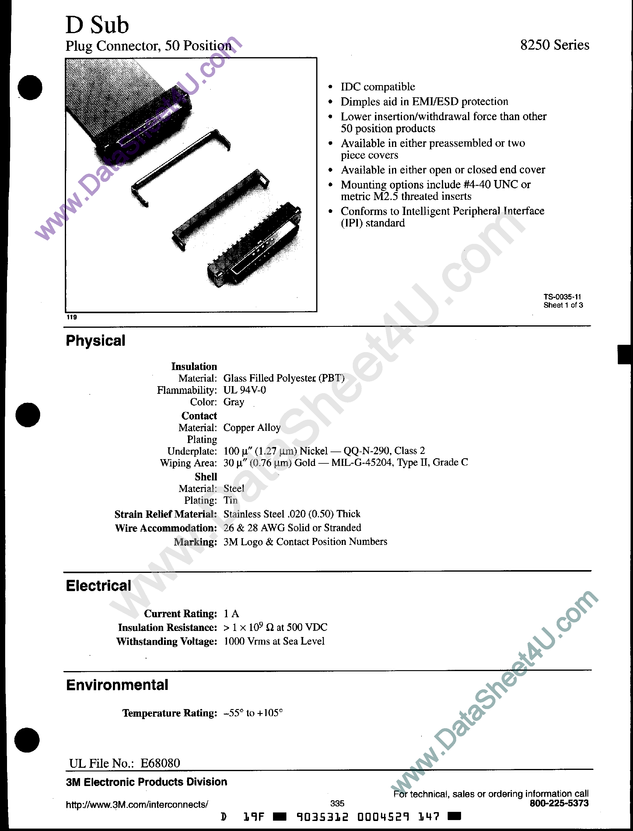 Datasheet 8250-6005 - (8250 Series) D Sub Plug Connector page 1
