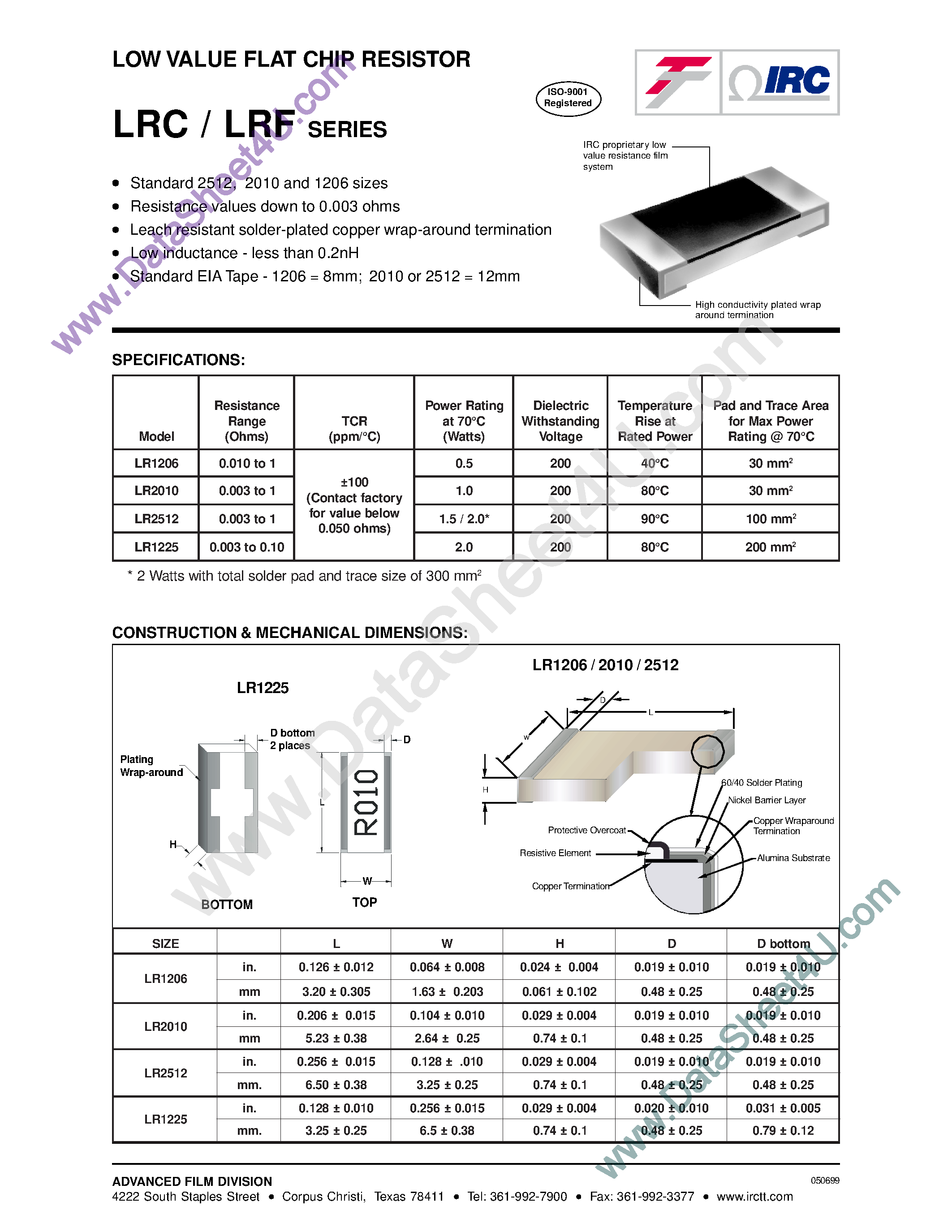 Даташит LRC-LR1206-xxxx - (LRC / LRF Series) Low Value Flat Chip Resistor страница 1