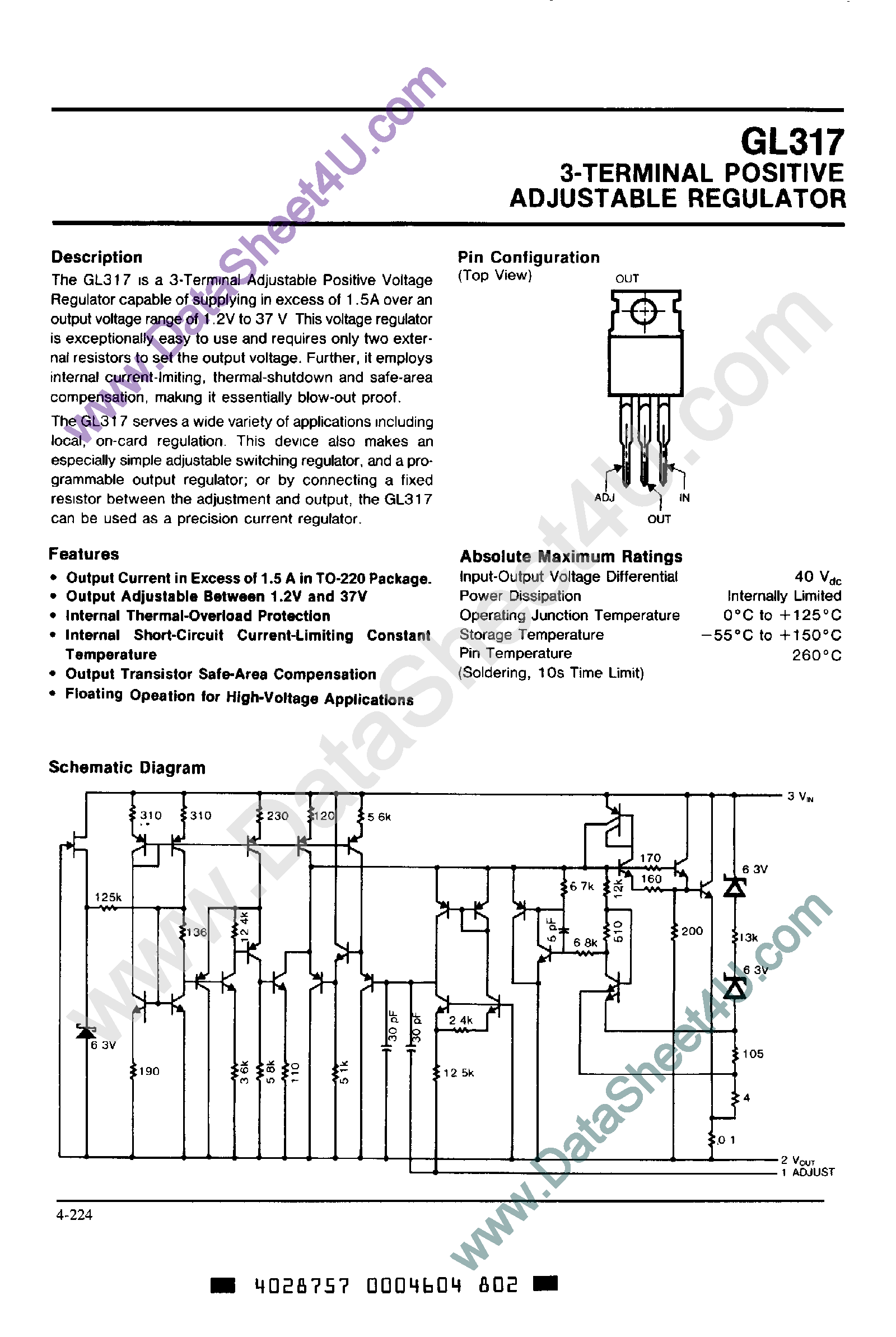 Datasheet GL317 - 3-Terminal Positive Adjust Regulator page 1