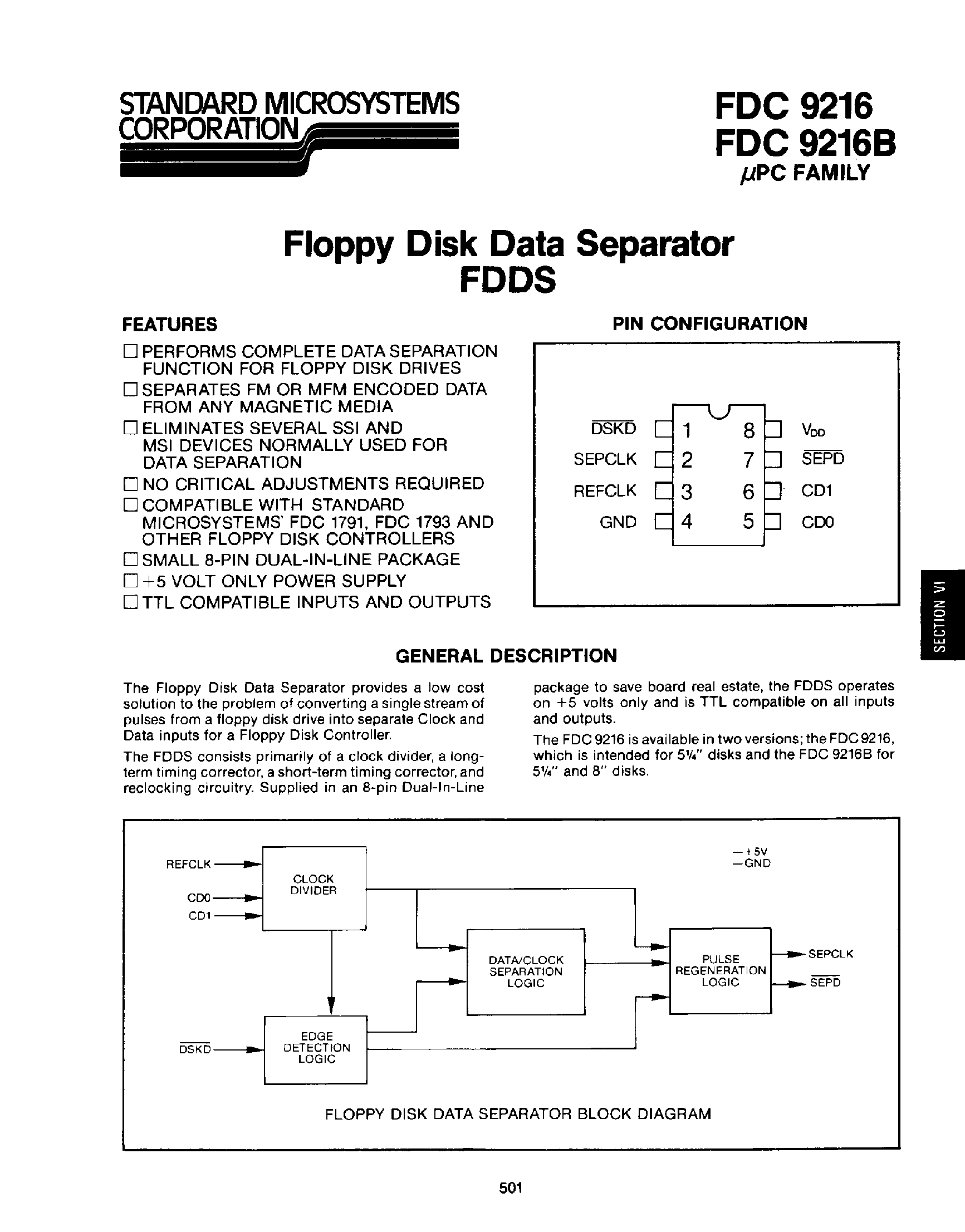 Datasheet FDC9216 - FLOPPY DISK DATA SEPARATOR FDDS page 1