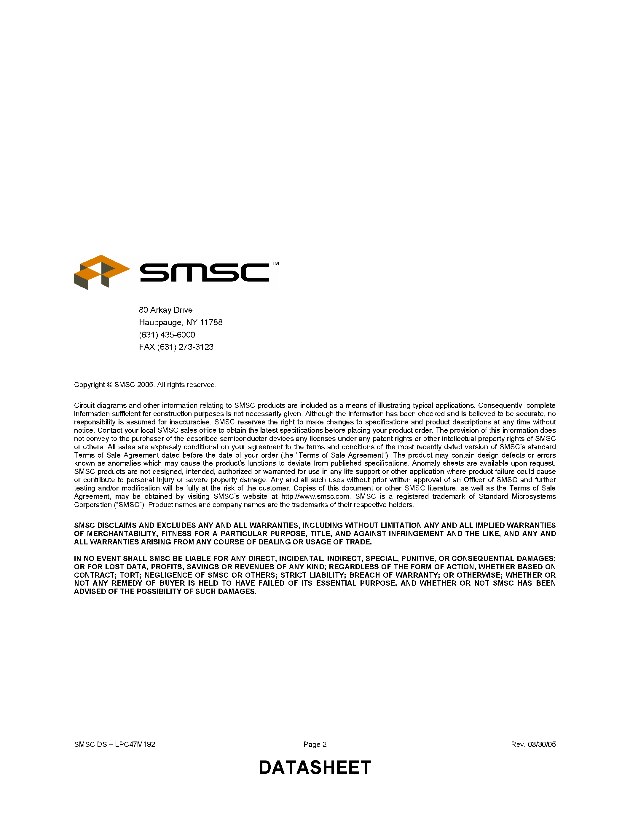 Datasheet LPC47M192 - LPC SUPER I/O WITH HARDWARE MONITORING BLOCK page 2