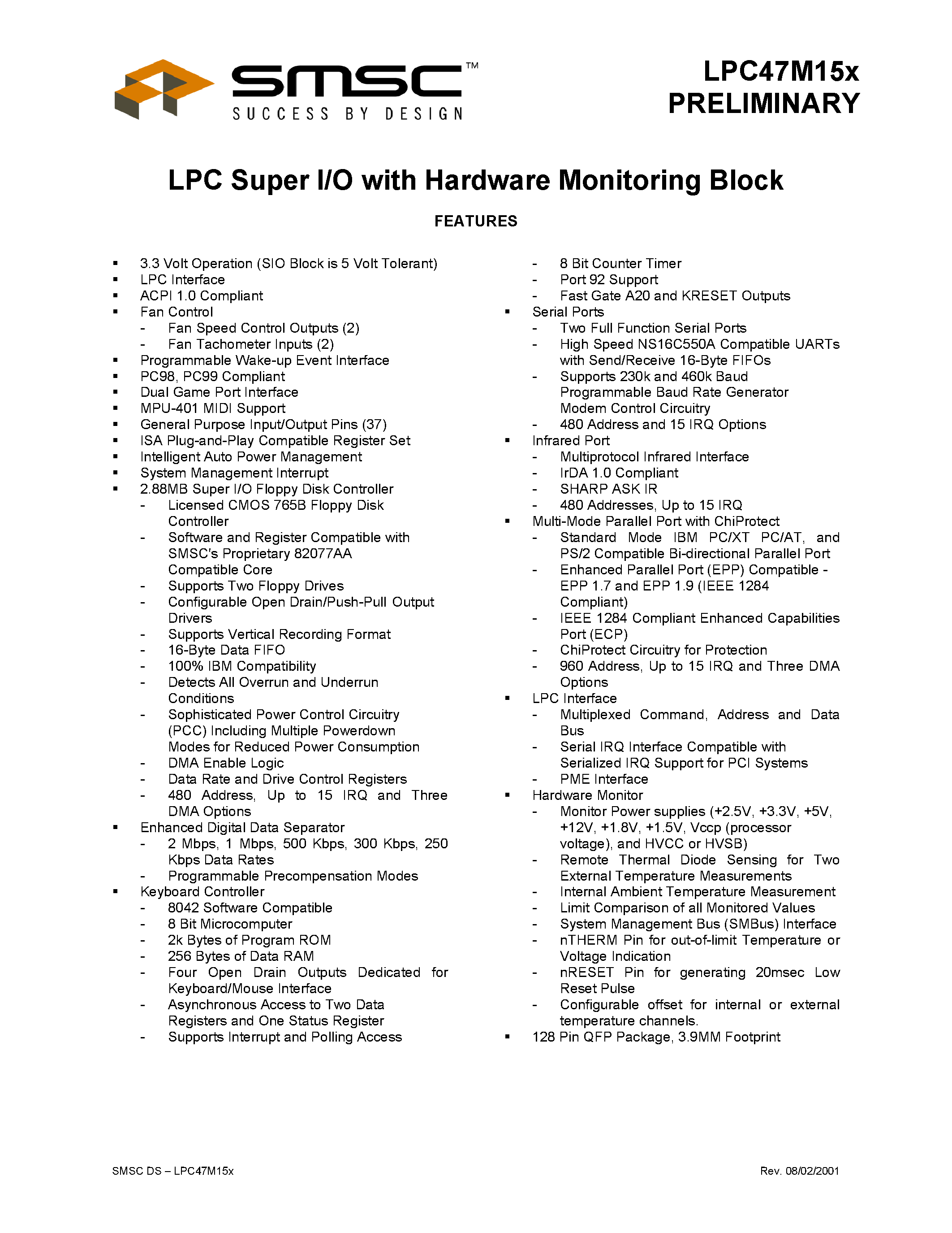 Datasheet LPC47M15x - LPC SUPER I/O WITH HARDWARE MONITORING BLOCK page 1