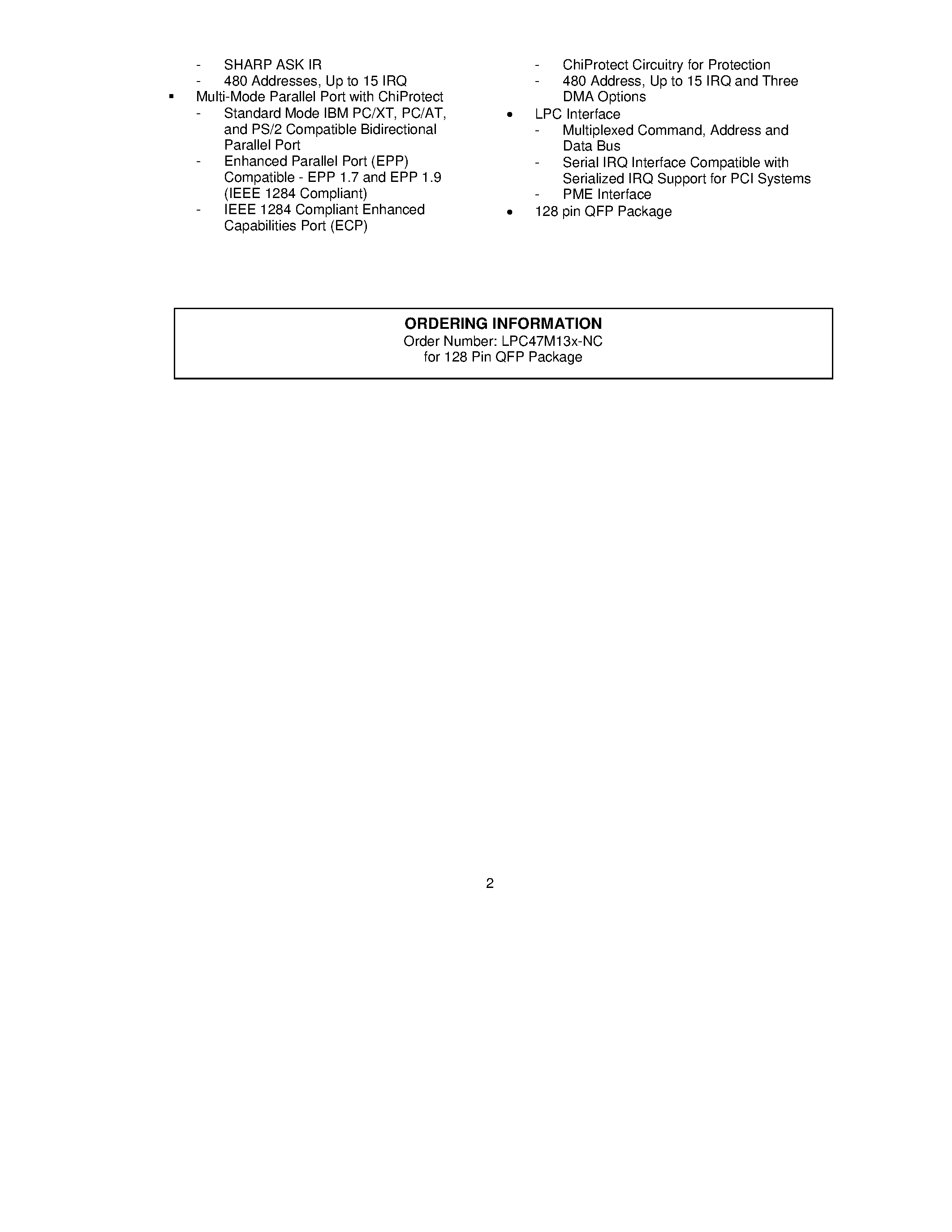 Datasheet LPC47M13x - 128 PIN ENGANCED SUPER I/O CONTROLLER page 2