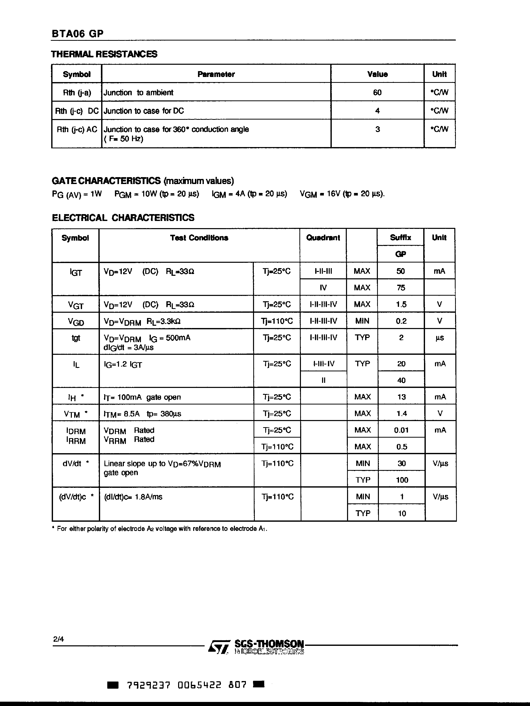 Даташит BTA06-400GP - Triacs страница 2