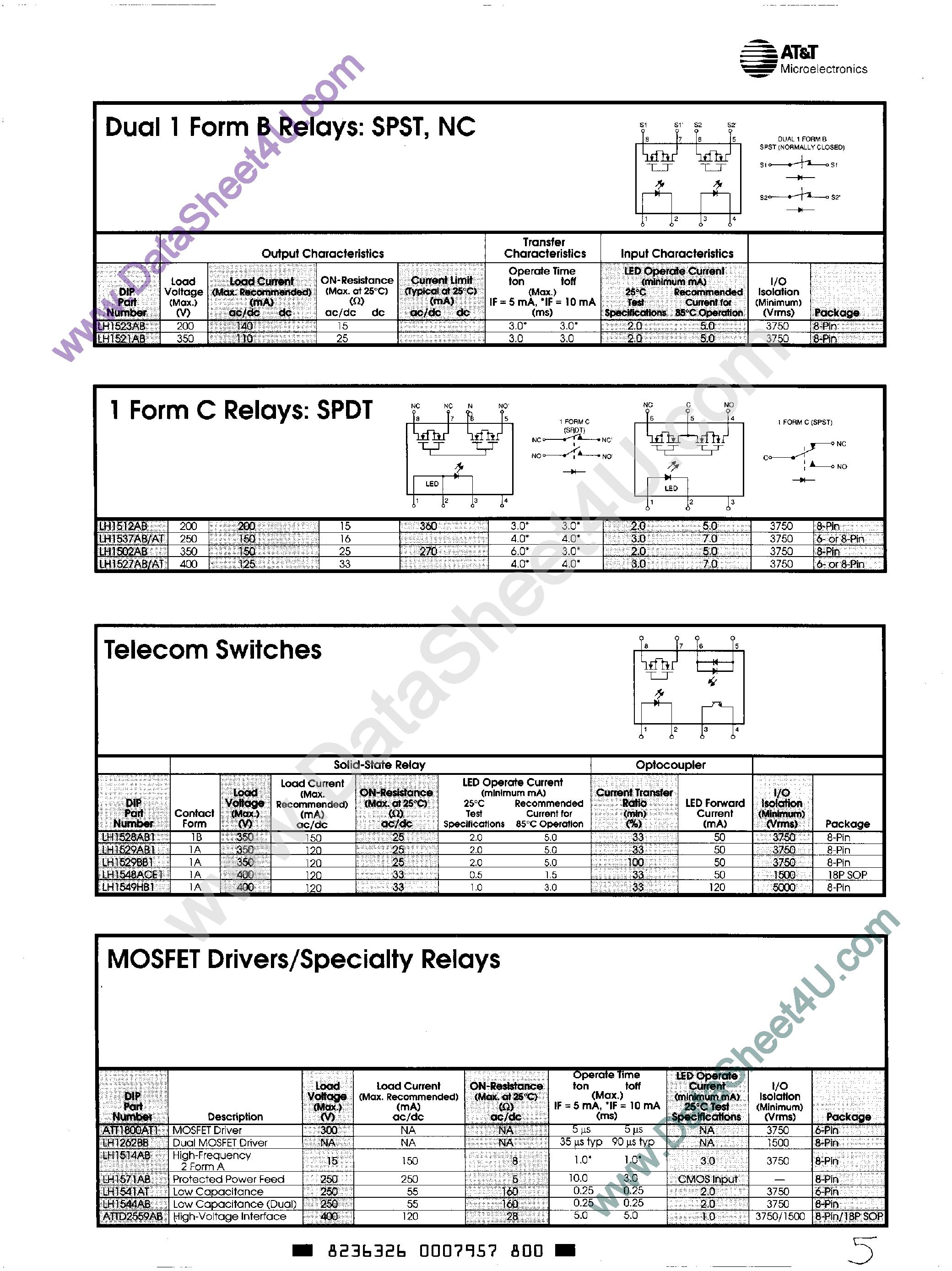 Даташит LH1512AB - (LH15xx) 1 Form Relays страница 1