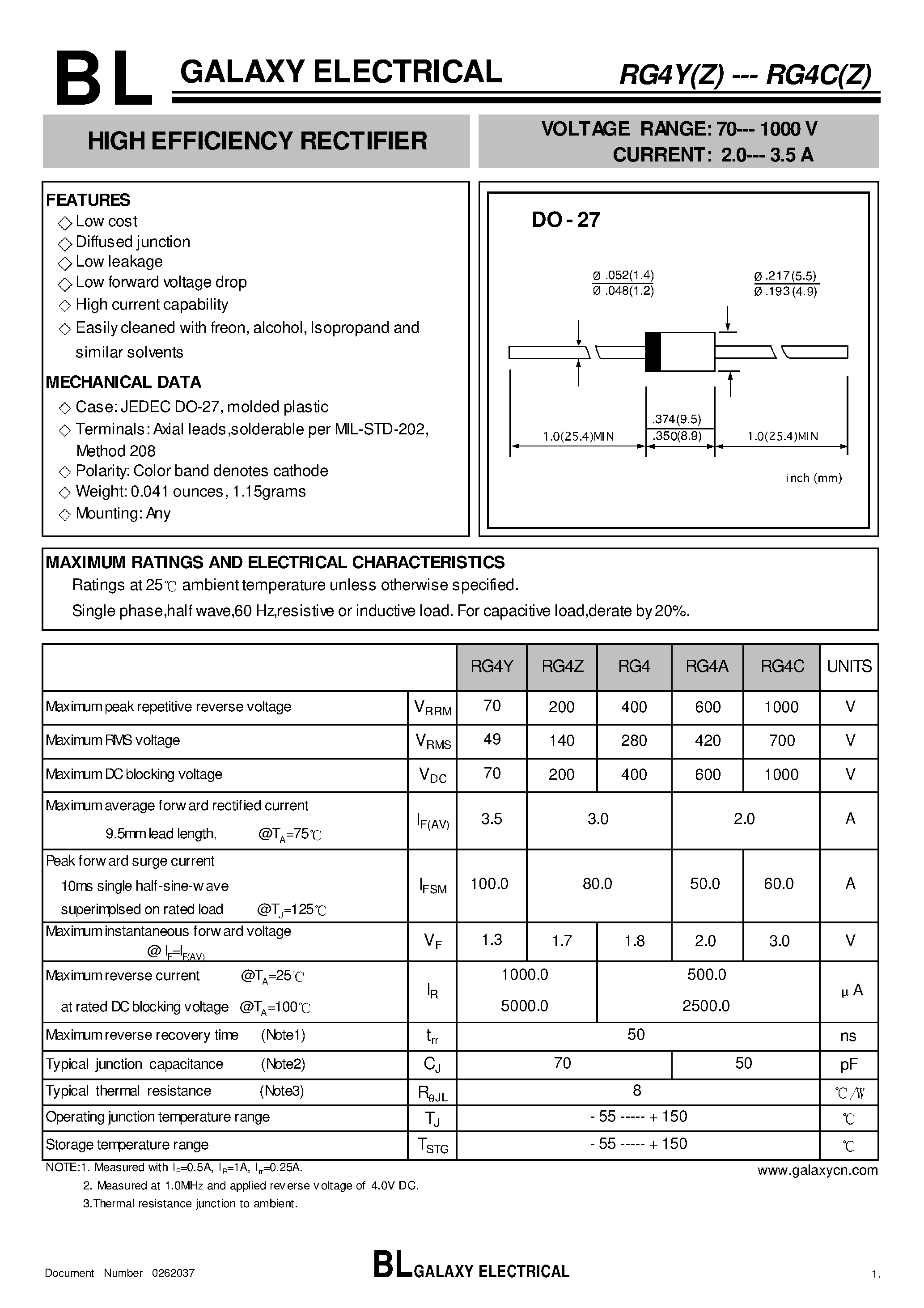 Даташит RG4 - (RG4C - RG4Y) High Efficiency Rectifier страница 1