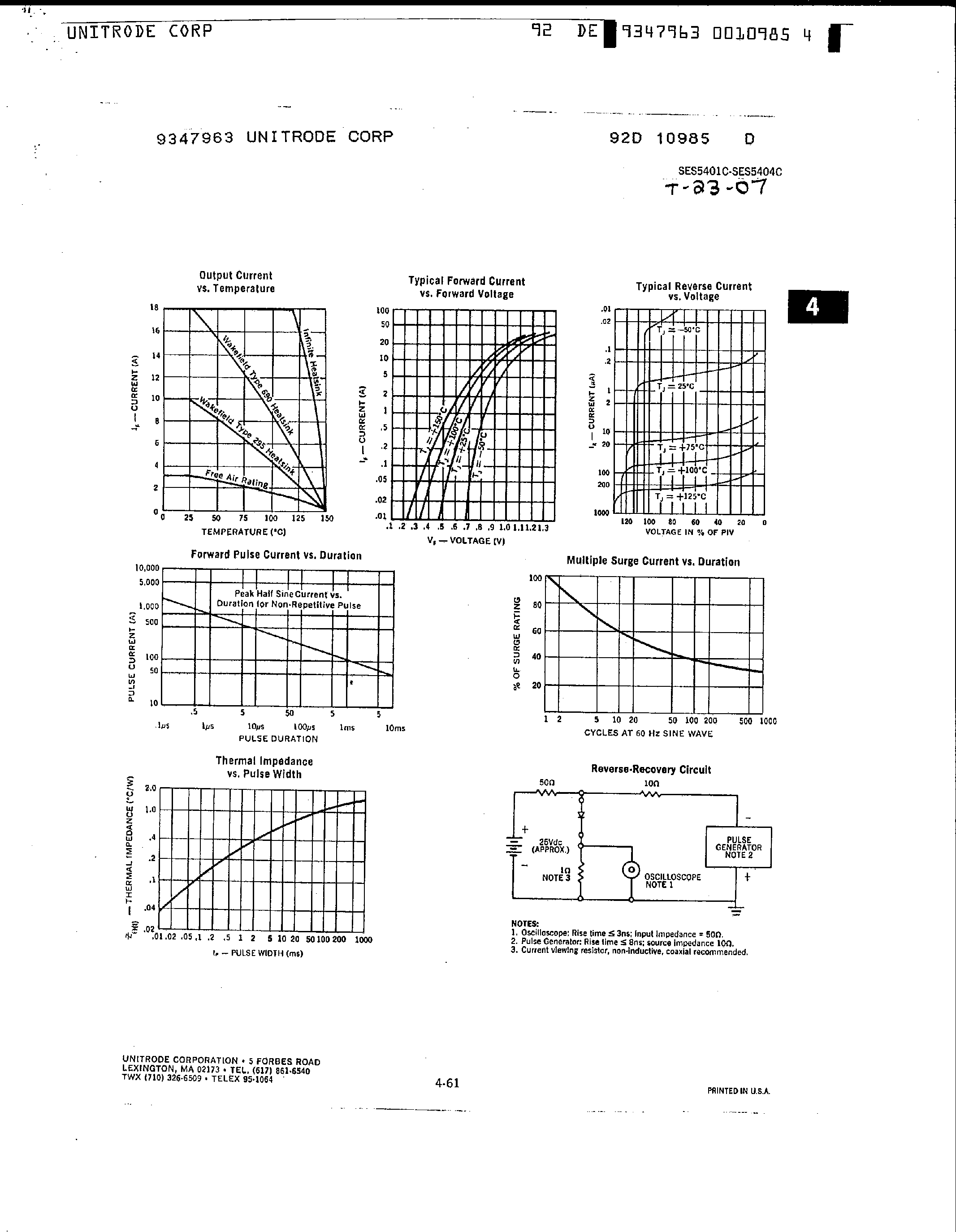 Datasheet SE5401C page 2 Datasheet SE5401C - (SE5401C - SE5404C) High Efficiency Rectifiers page 2