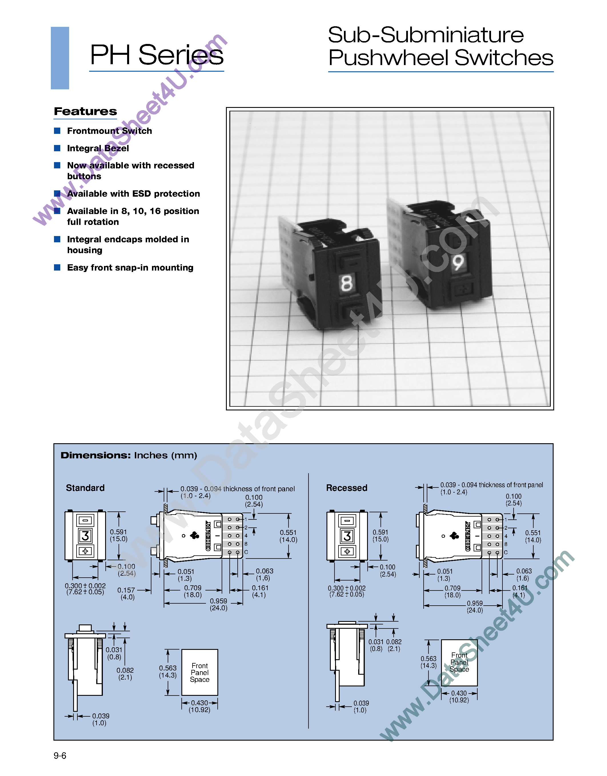 Даташит на микросхему PHED-3100 страница 1 Даташит PHED-3100 - (PH Series) Sub-Subminature Pushwhell Switches страница 1