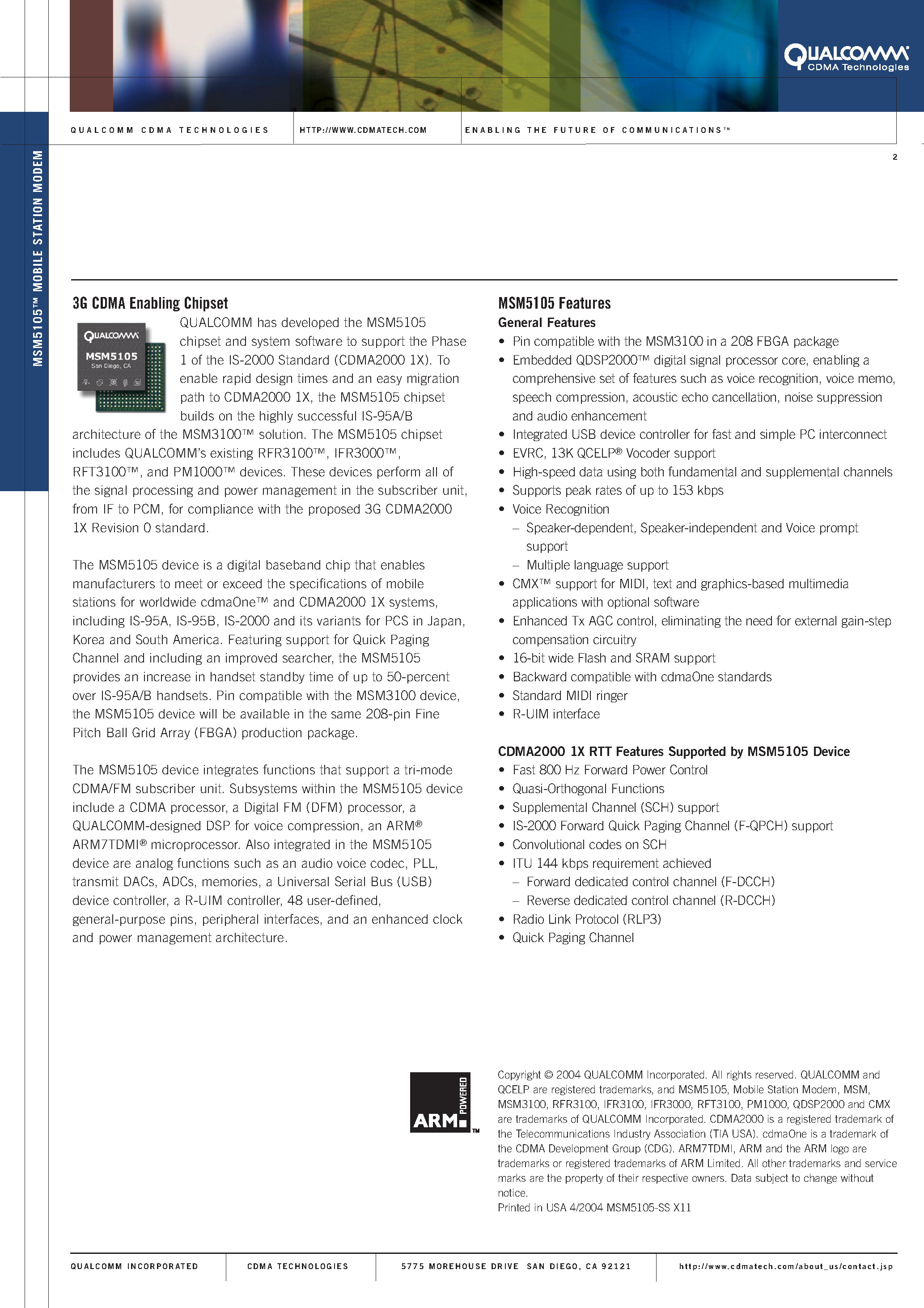 Datasheet MSM5105 page 2 Datasheet MSM5105 - MOBILE STATION MODEM page 2